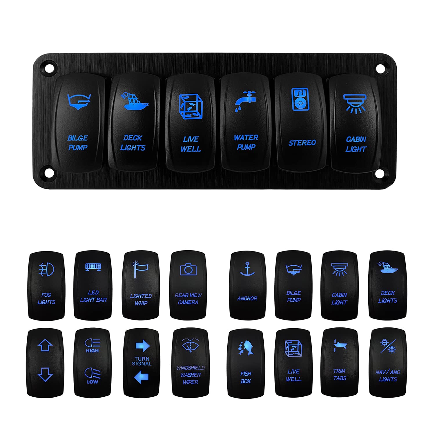 Amazon.com: 6 Gang Blue Customizable Rocker Switch Panel Pre-Built ...