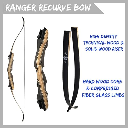 Miniatura 5 de DEERACE Takedown - Juego de arco recurvo y flecha, 62 pulgadas, clásico arco de madera tradicional para adultos, jóvenes, principiantes, caza, tiro