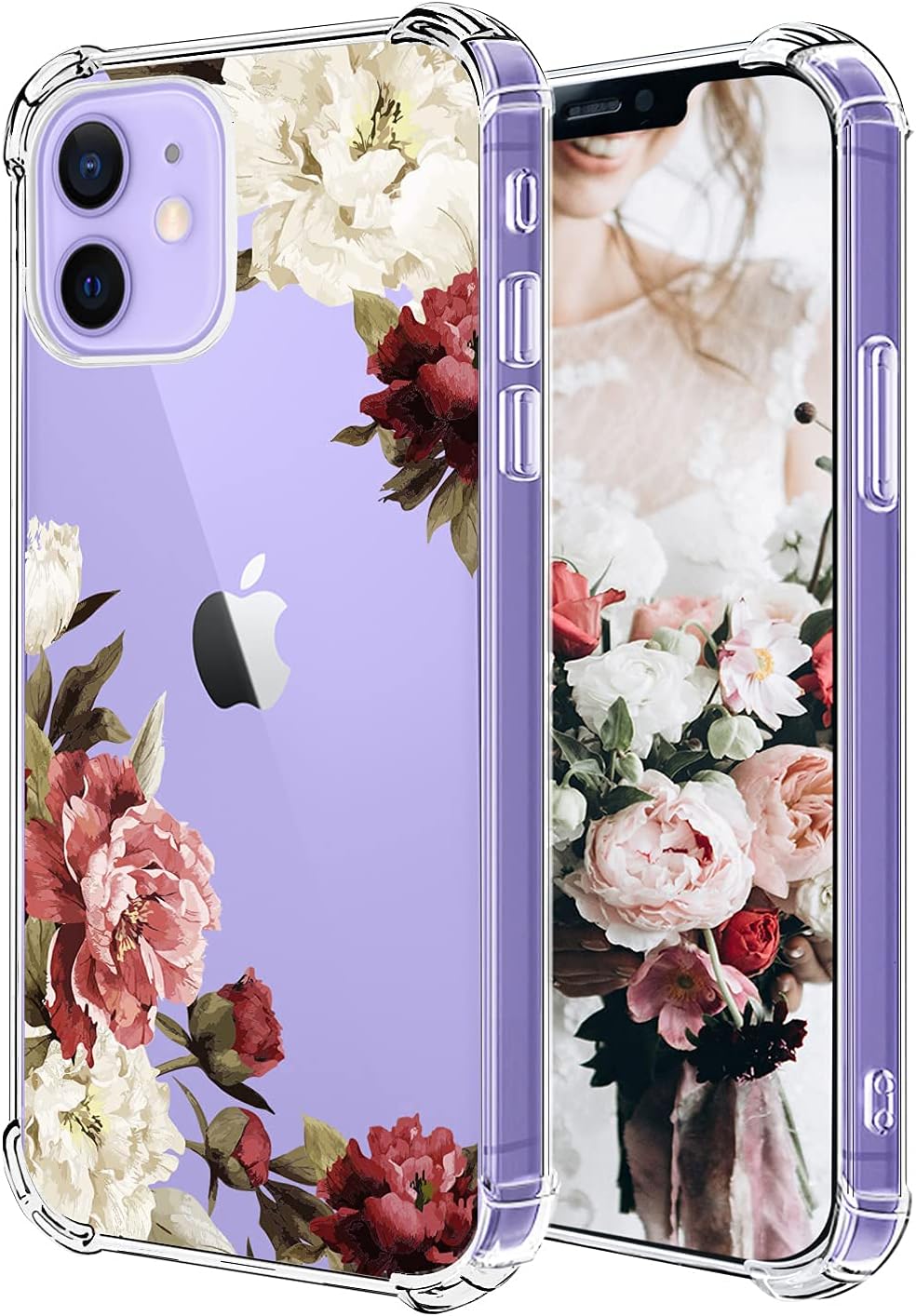 hepix Compatible with White Purple Flowers iPhone 12 Mini Case for Women Girly Floral Clear 12 Mini iPhone Case, Crystal Slim Flexible TPU Frame Protective Bumpers Protection for iPhone 12 Mini 5.4"