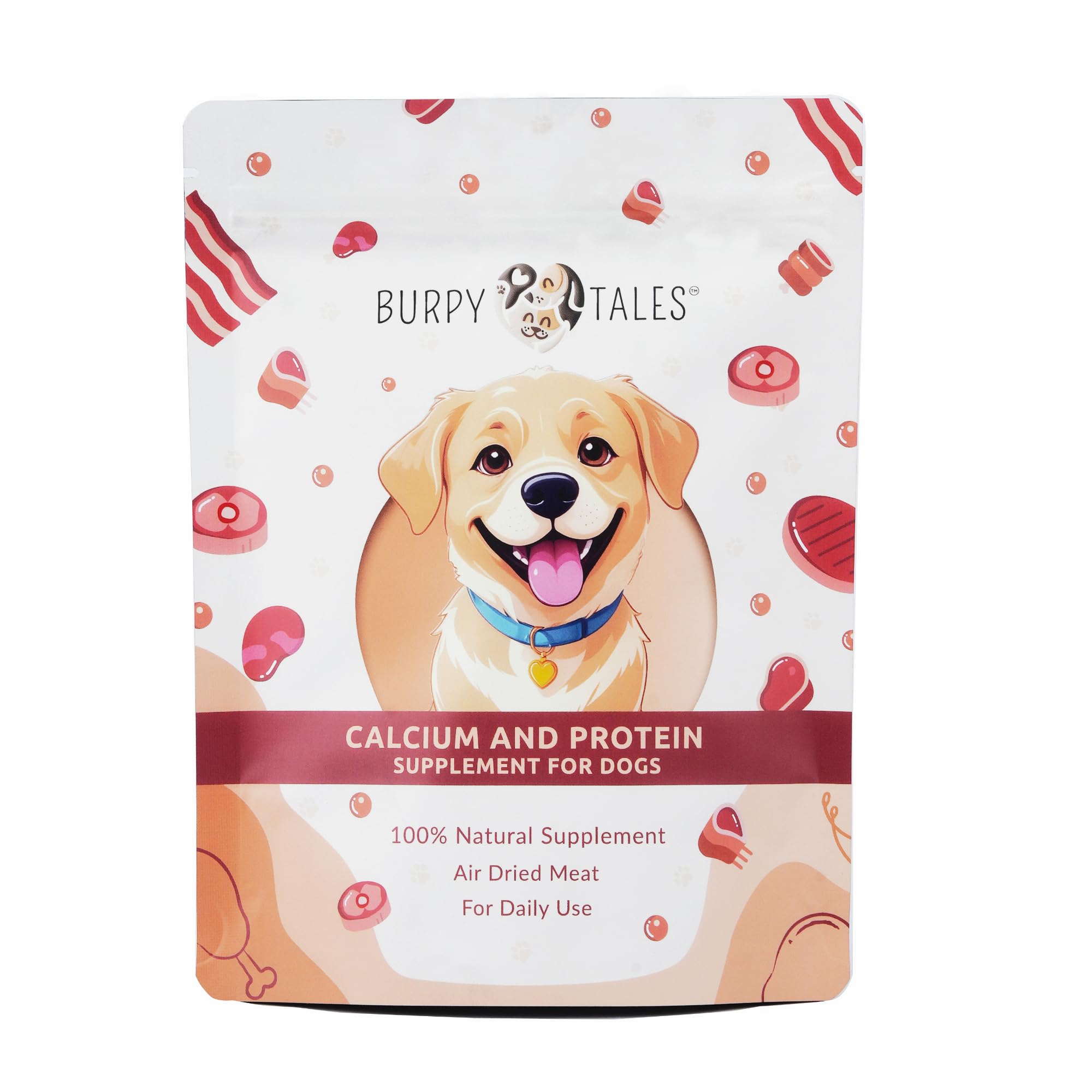 Burpy Tales Calcium and Protein Supplement for Dogs - Bone Supplement for Adult & Puppy Dogs, Pet Joint Support & Health Essentials, Easy Daily Food Topper, Powder Form, 225gm