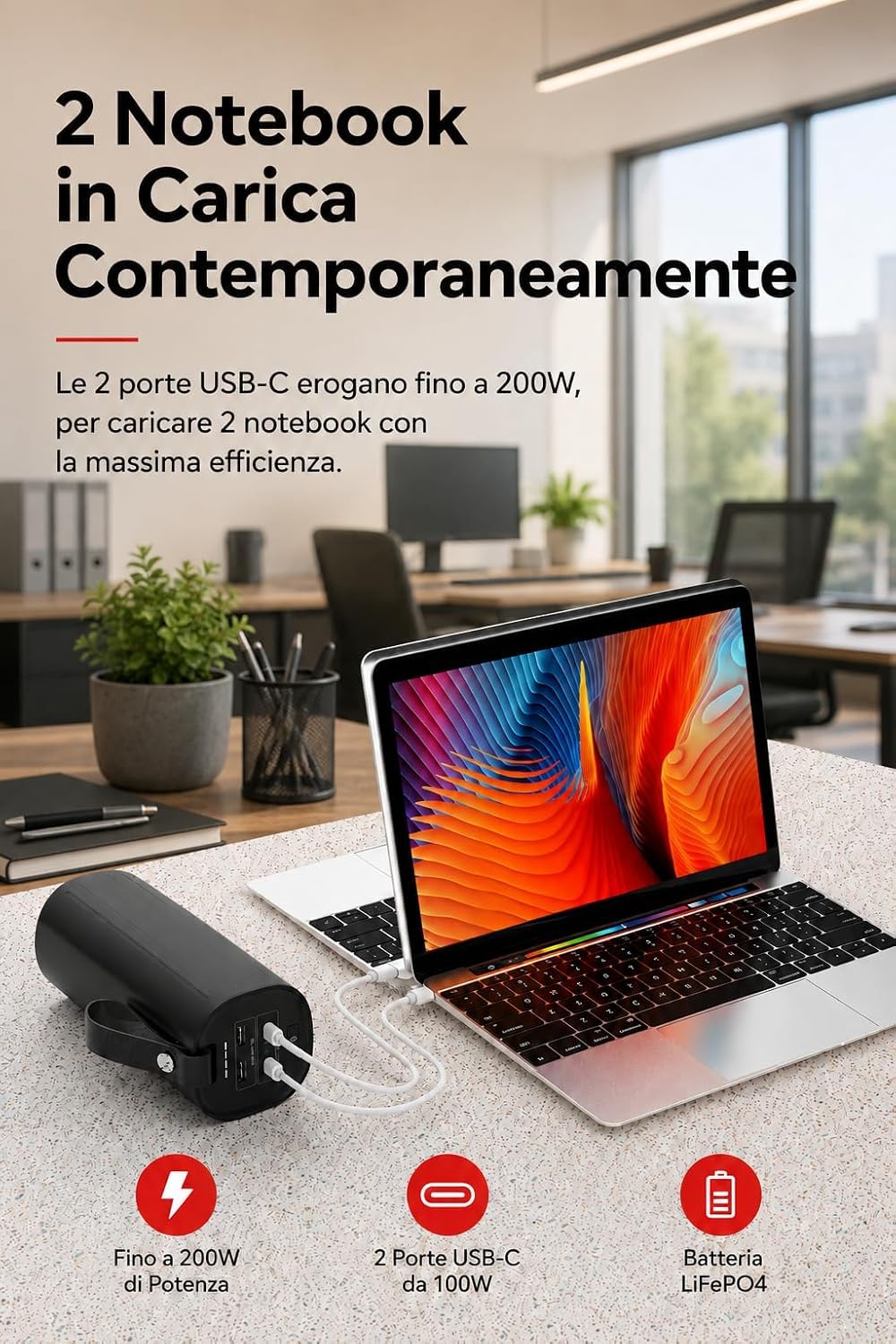 LITIONITE Titan Power Bank 60000mAh 200W per Notebook e MacBook, con doppia porta USB-C 100W PD3.0, Batteria Esterna LiFePO4 3000 Cicli, per Tablet, Nintendo Switch e Drone