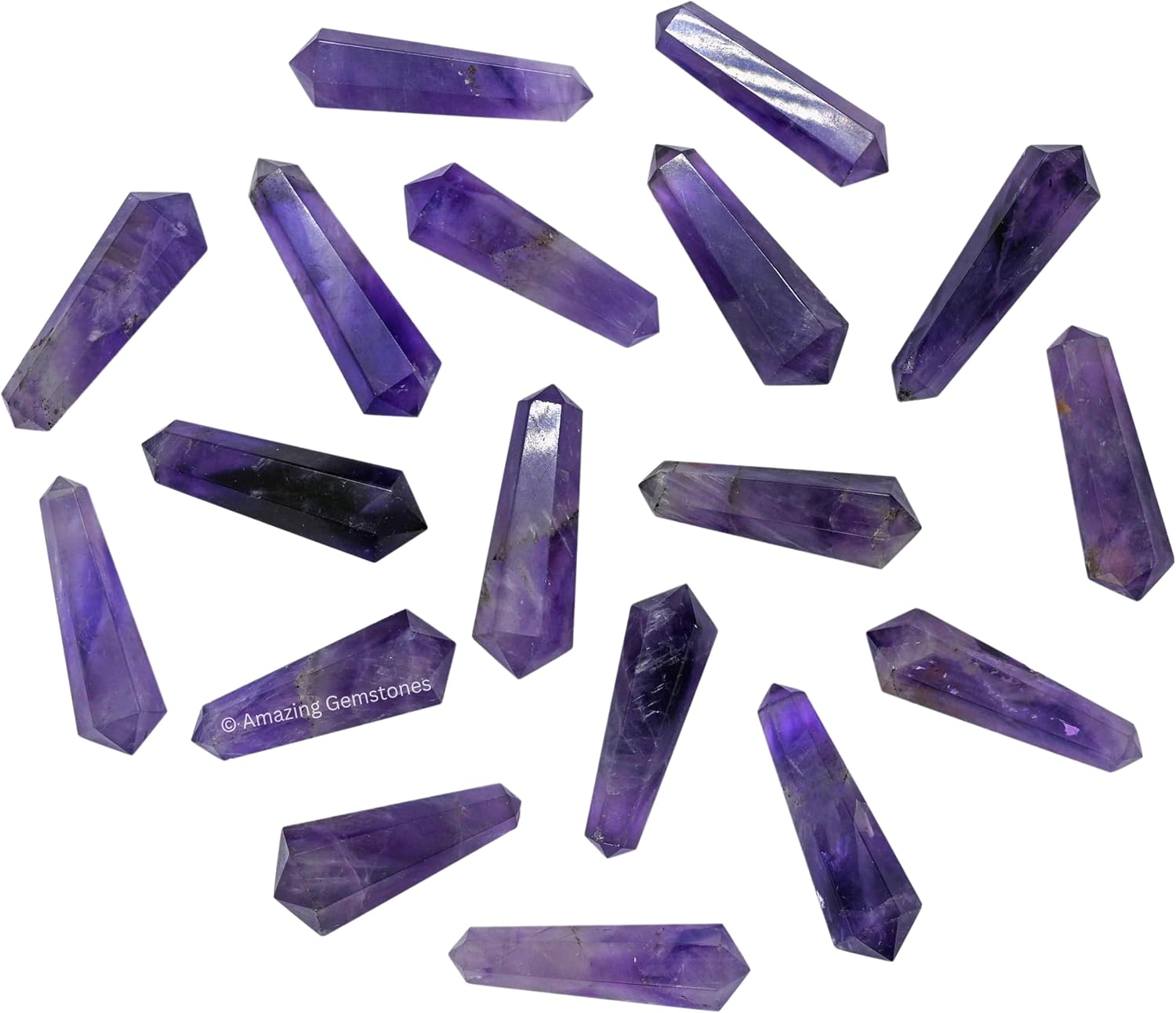 Puntos de cristal de amatista, cristales curativos y piedras a granel, paquete de 3 puntas curativas de doble terminación, cristales a granel para