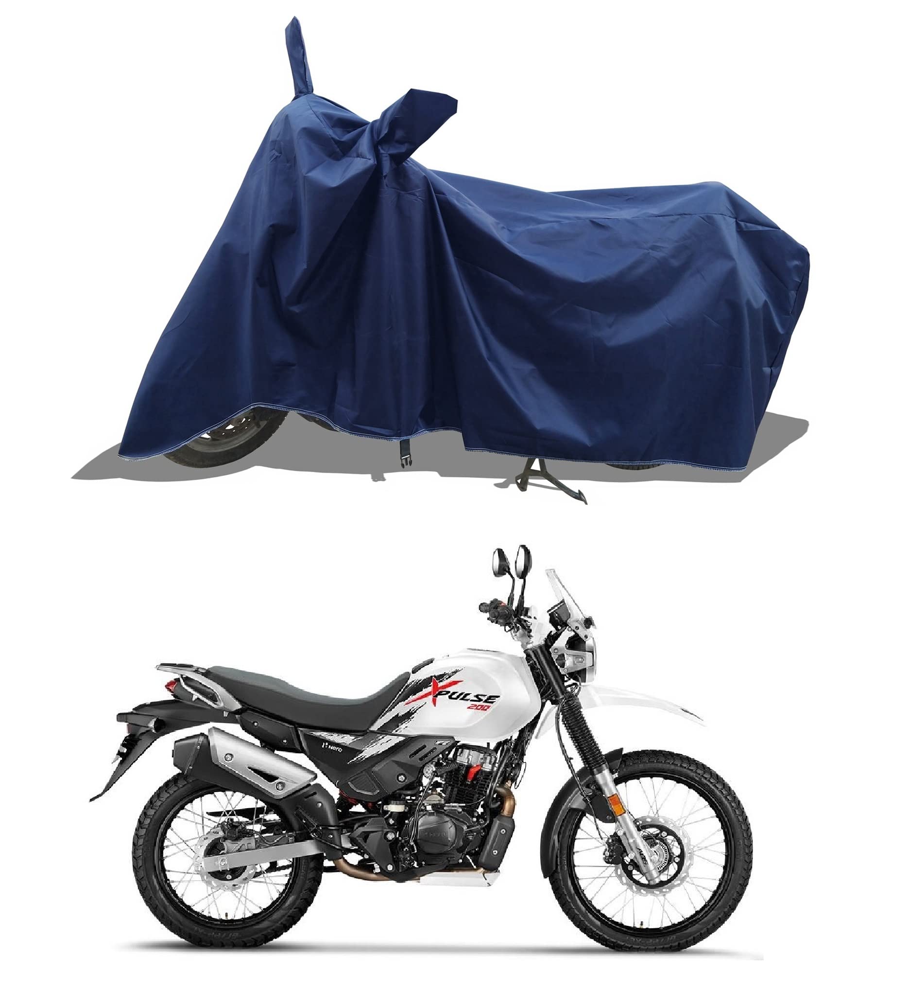 ROMEIZ - Two Wheeler - Scooty - Bike Cover for New Hero Xpulse 200 4V Cover with Water-Resistant and Dust Proof Premium 190T Fabric_Entire Navy Large
