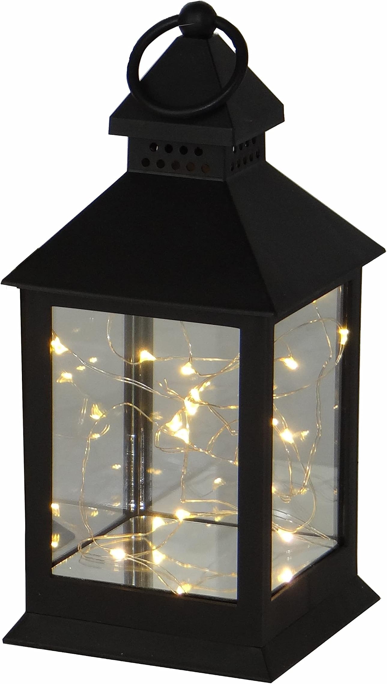 IRONY HOME Premier Small Lantern With LED Rice Lights - 10Lx10Wx27H cm Matte Black | Functional Ramadan Decor with Contemporary Twist