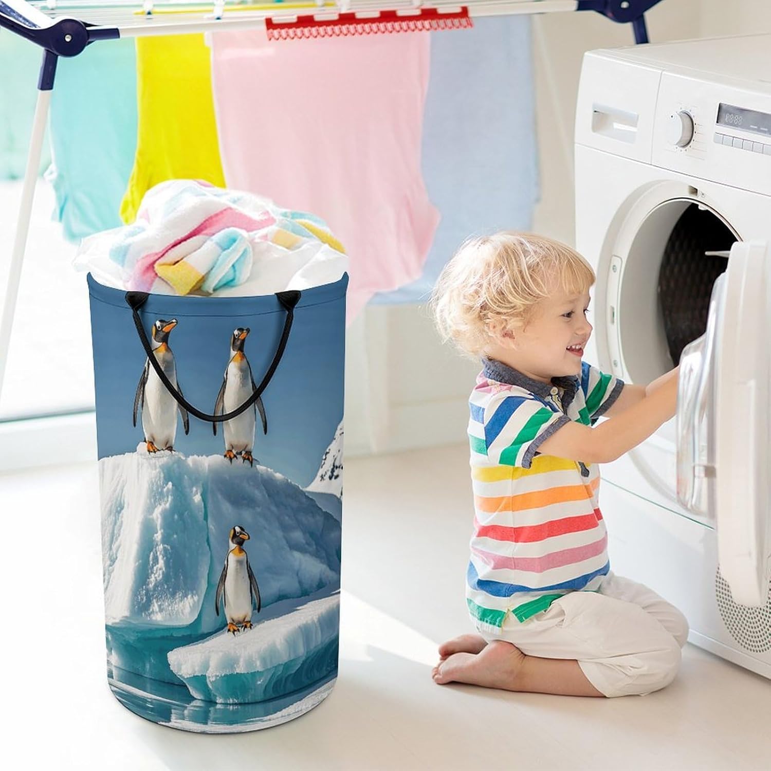 Penguins On The IcebergLarge Capacity Laundry Basket Foldable Handheld Storage Basket Holds Clothes And Toys Essential for Every Home