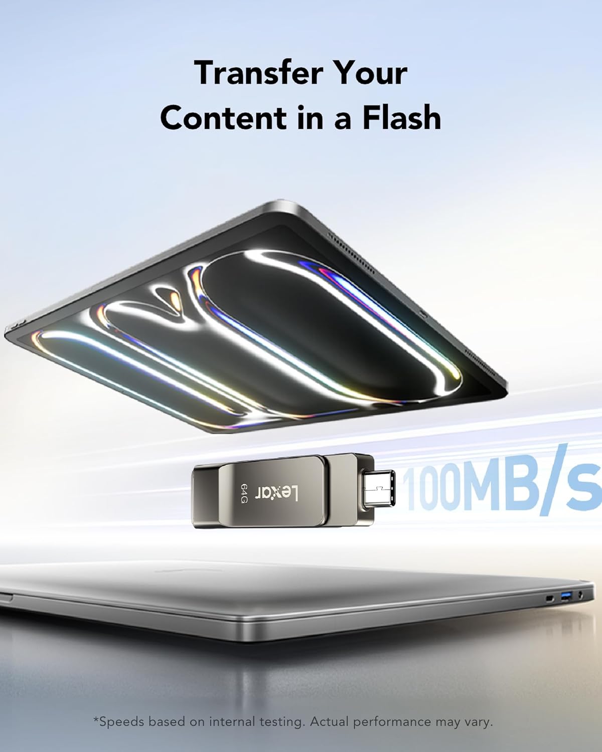 Lexar D40E 64GB Dual USB 3.2 Gen 1 Type-C Jump Drive, USB-C Flash Metal Housing Swivel Design Thumb Drive (Titanium Grey) - Image 5