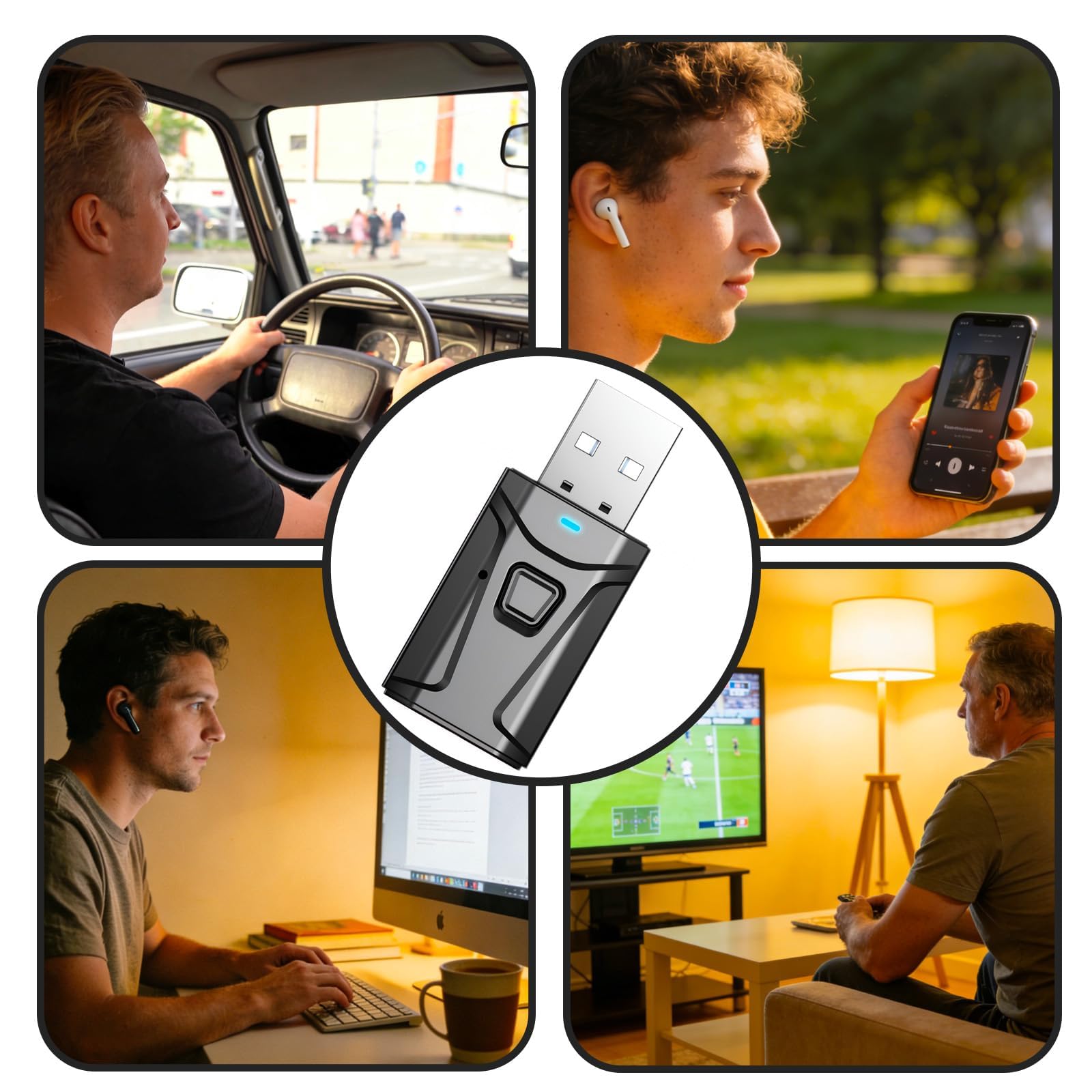 Bluetooth Adapter for TV, Bluetooth Transmitter for TV USB Bluetooth Adapter for PC, USB Bluetooth Adapter for Car, Wireless Audio Solution for Home Living Room Car Office Use — view 6