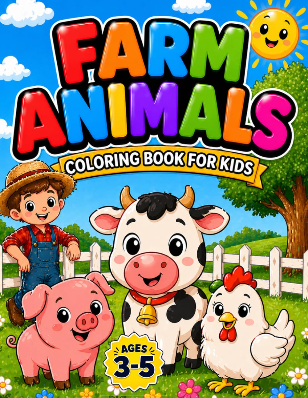 Farm Animals Coloring Book for Kids Ages 3-5: Fun and Easy Coloring Pages with Cows Pigs Chickens Ducks and More