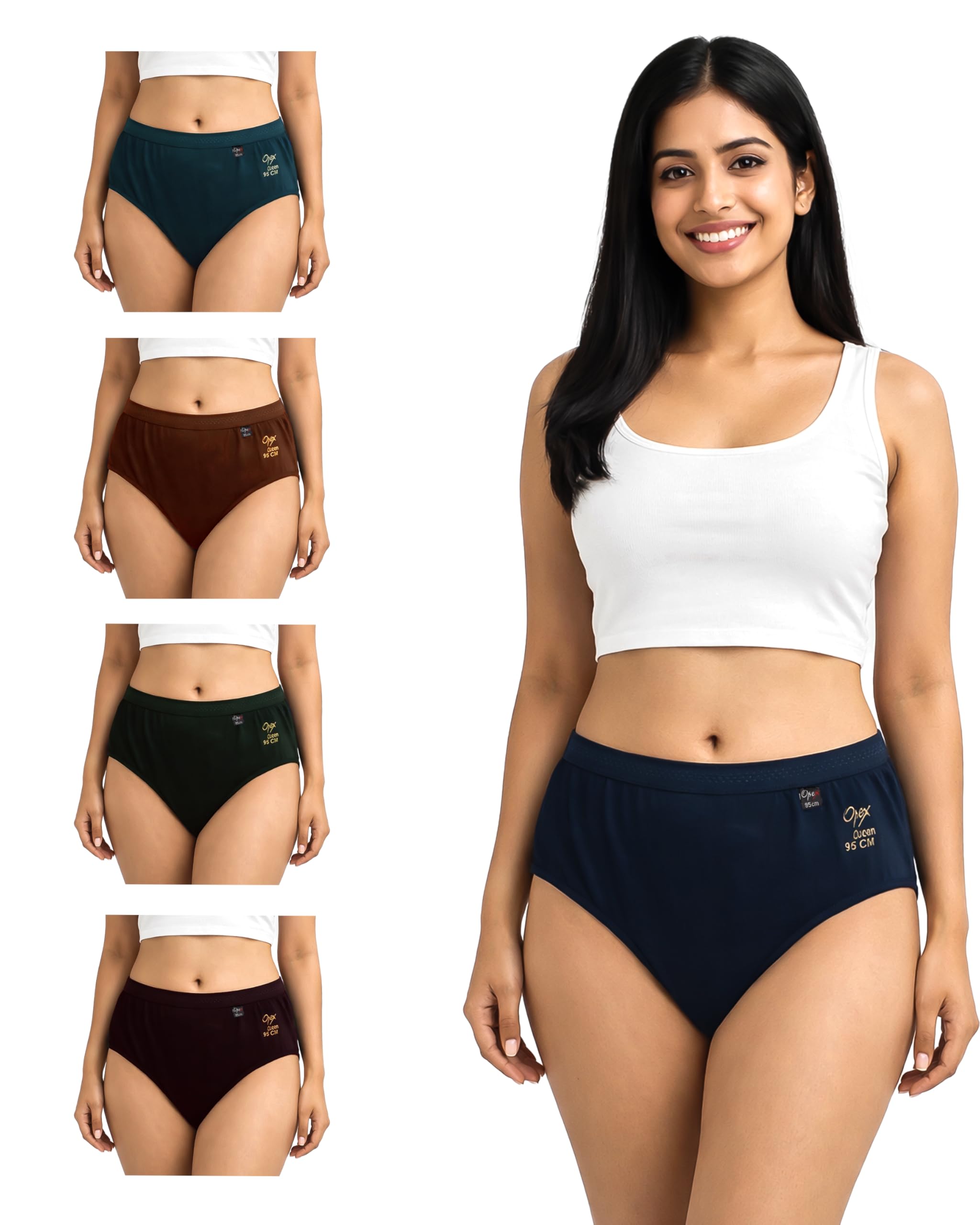 opex Women's Queen Cotton Full Coverage Panty Pack of 5 | High-Waist Comfortable Fit with Soft Elastic Waistband | Everyday Outerwear Combo Briefs, (Multicolor)-picture-15