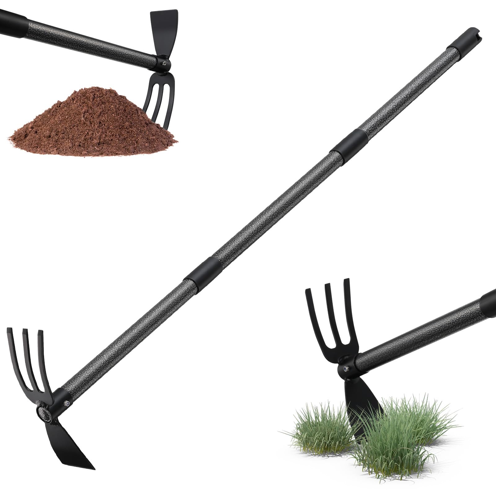 Binette de jardin 116 cm double fonction avec rateau 3 dents