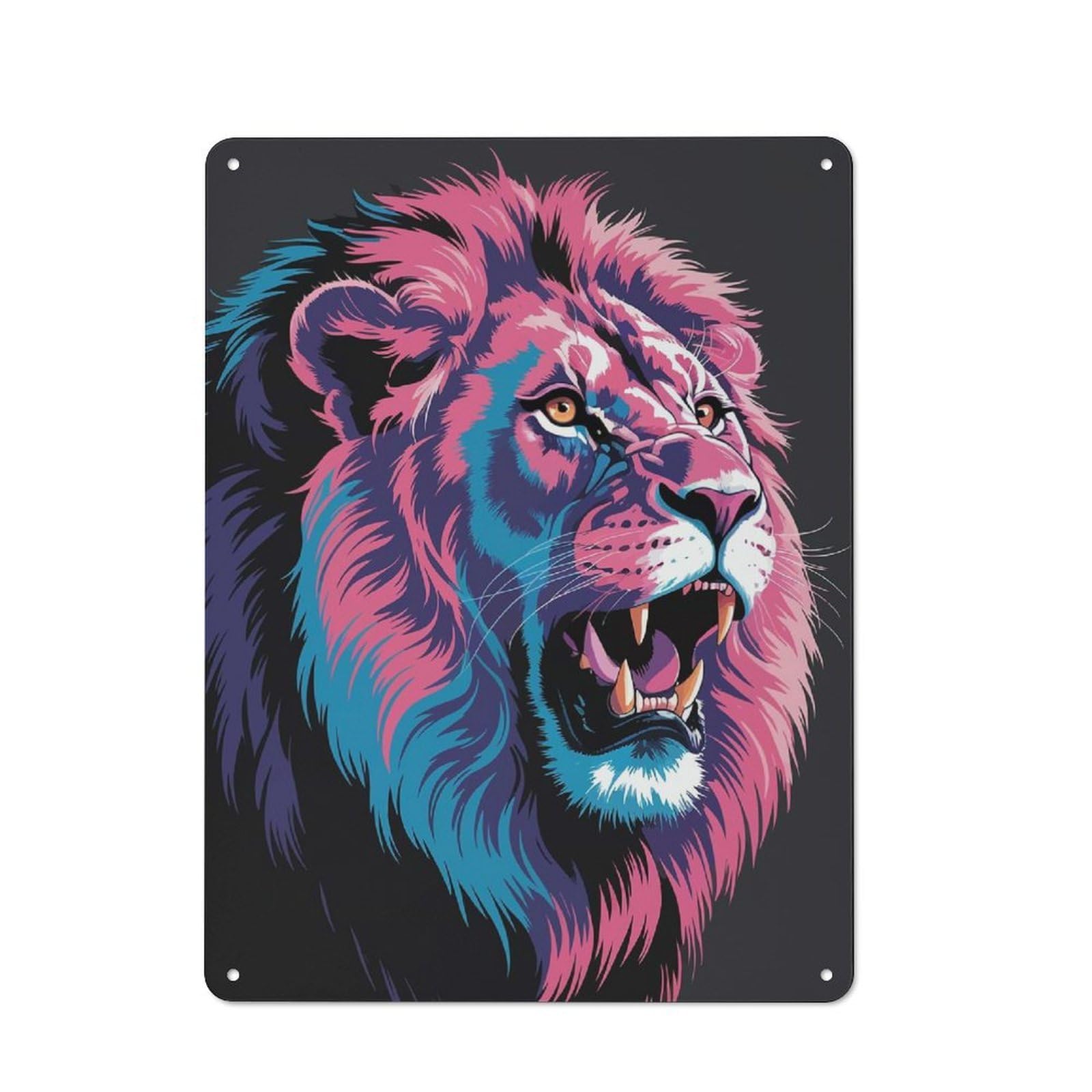 Junmoney Colorful Roaring Lion Head Illustration Tin Wall Plaque 40X30cm With For Bar Or Restaurant, Housewarming Wall Decor For People Furnishing Bar And Restaurant