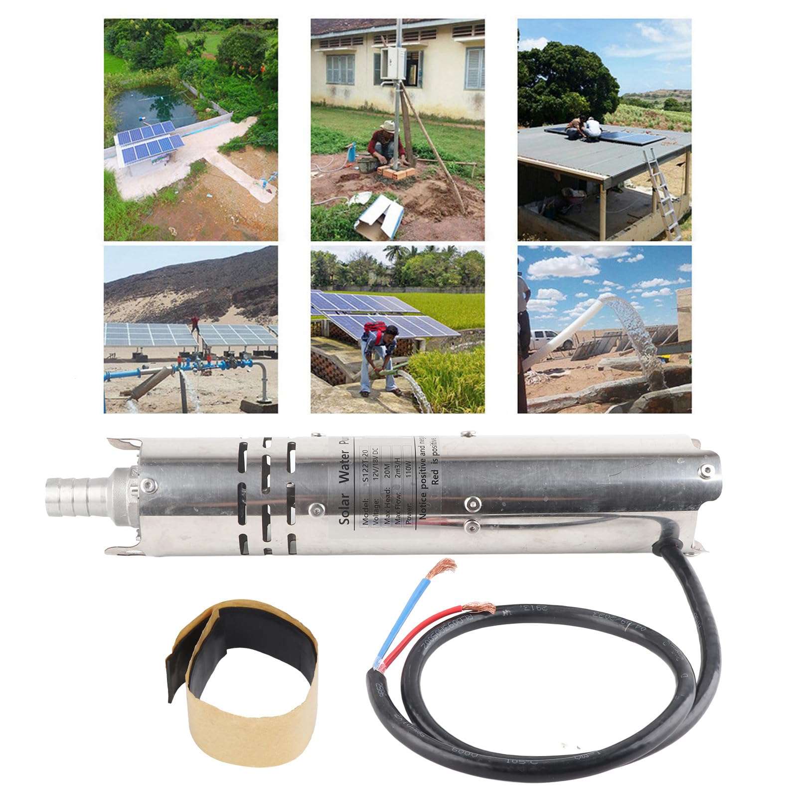Bomba Sumergible sin Escobillas, Bomba Sumergible 12 V CC Solar Kit de Bomba de Pozo Profundo sin Escobillas Bomba de Agua de Gran Flujo Imán Permanente Eléctrico, Bombas de