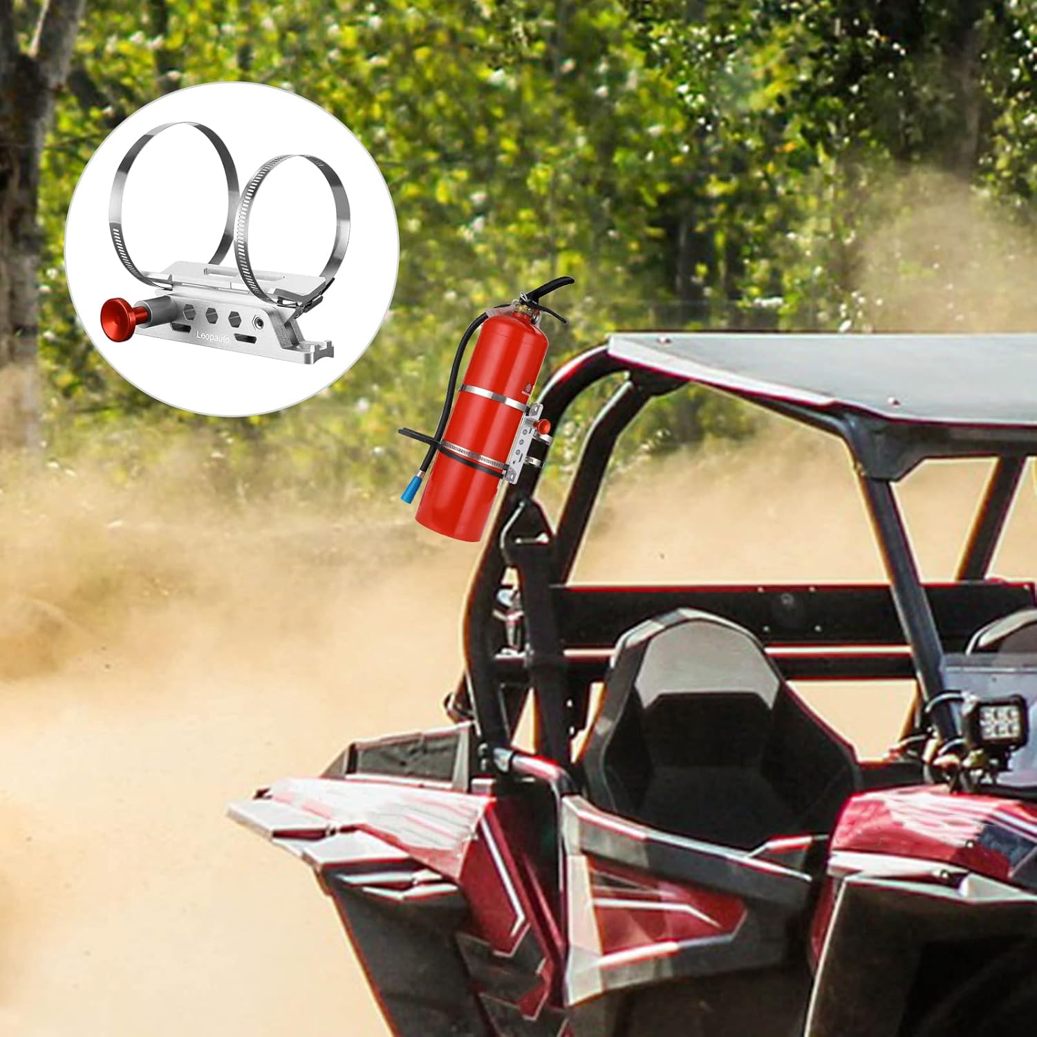Universal Fire Extinguisher Mount, Aluminum Quick Release Roll Bar Fire Extinguisher Bracket Holder with 8 Clamps Compatible with Jeep Wrangler JK TJ JL JKU Polaris RZR Ranger UTV, Silver