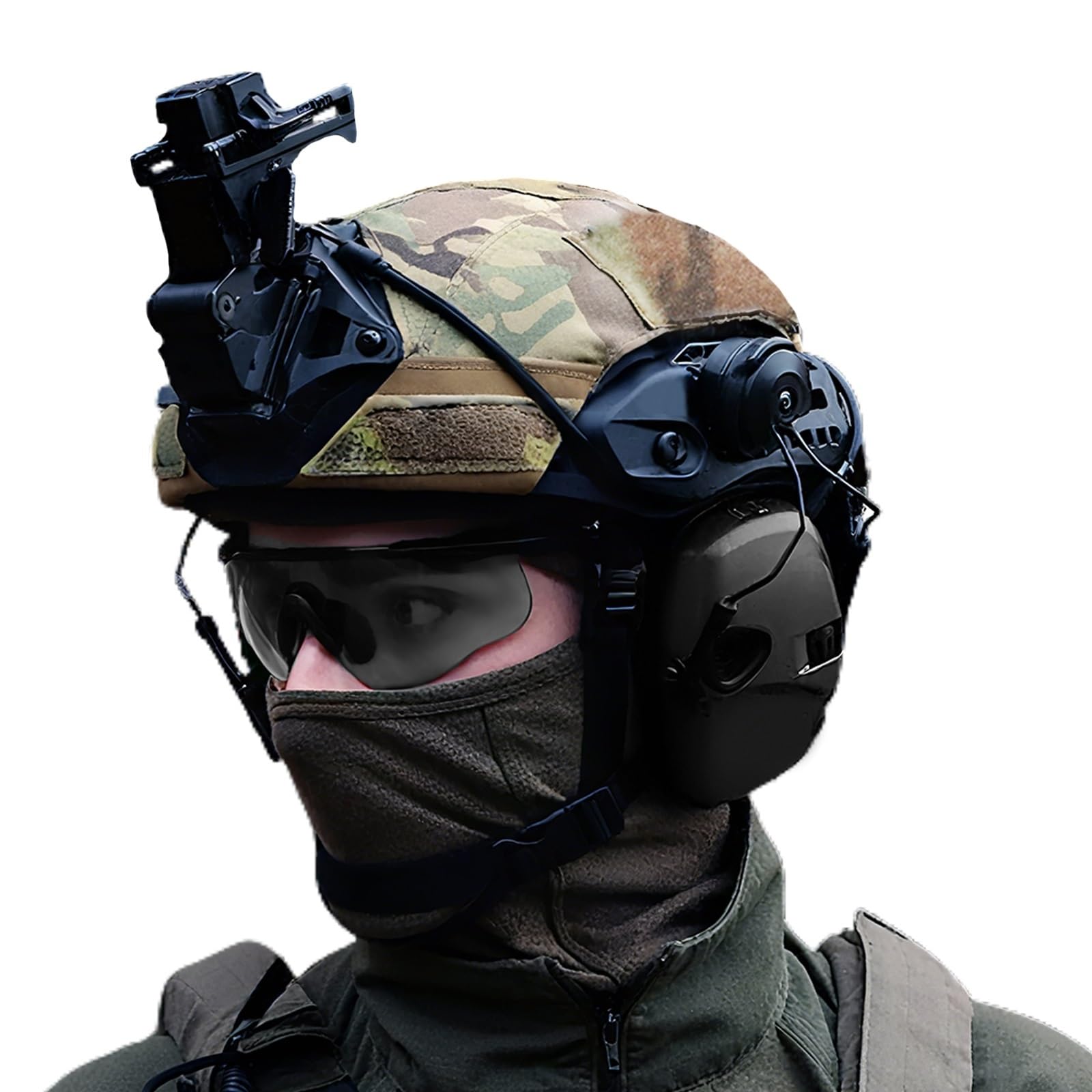 Casque airsoft avec micro tactique et lunettes housse support PVS14