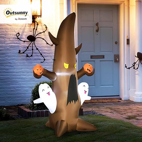 Miniatura 2 de Outsunny Inflables de Halloween de 5 pies para decoración al aire libre, árbol fantasma con calabazas, decoración de patio LED inflable para