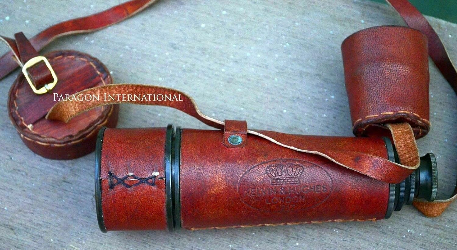 16" Brass Kelvin & Hughes Spyglass Maritime Telescope with Leather Carry Case