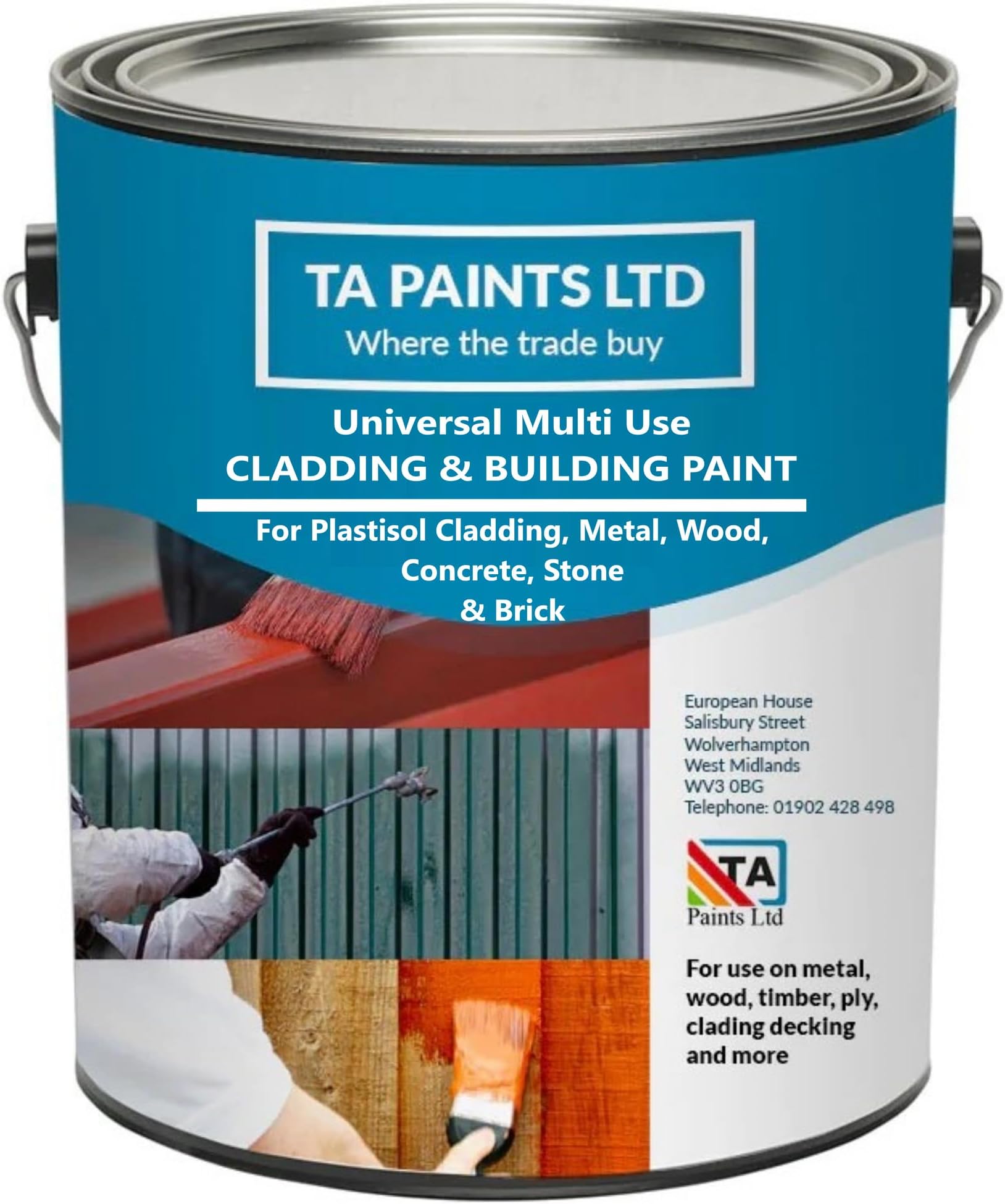 T A Paints Ltd Plastisol Cladding and Building Paint Multi Purpose Coating for Cladding Metal, Wood Concrete Brick Stone Brush Roller Spray (1L Orange RAL 2004)