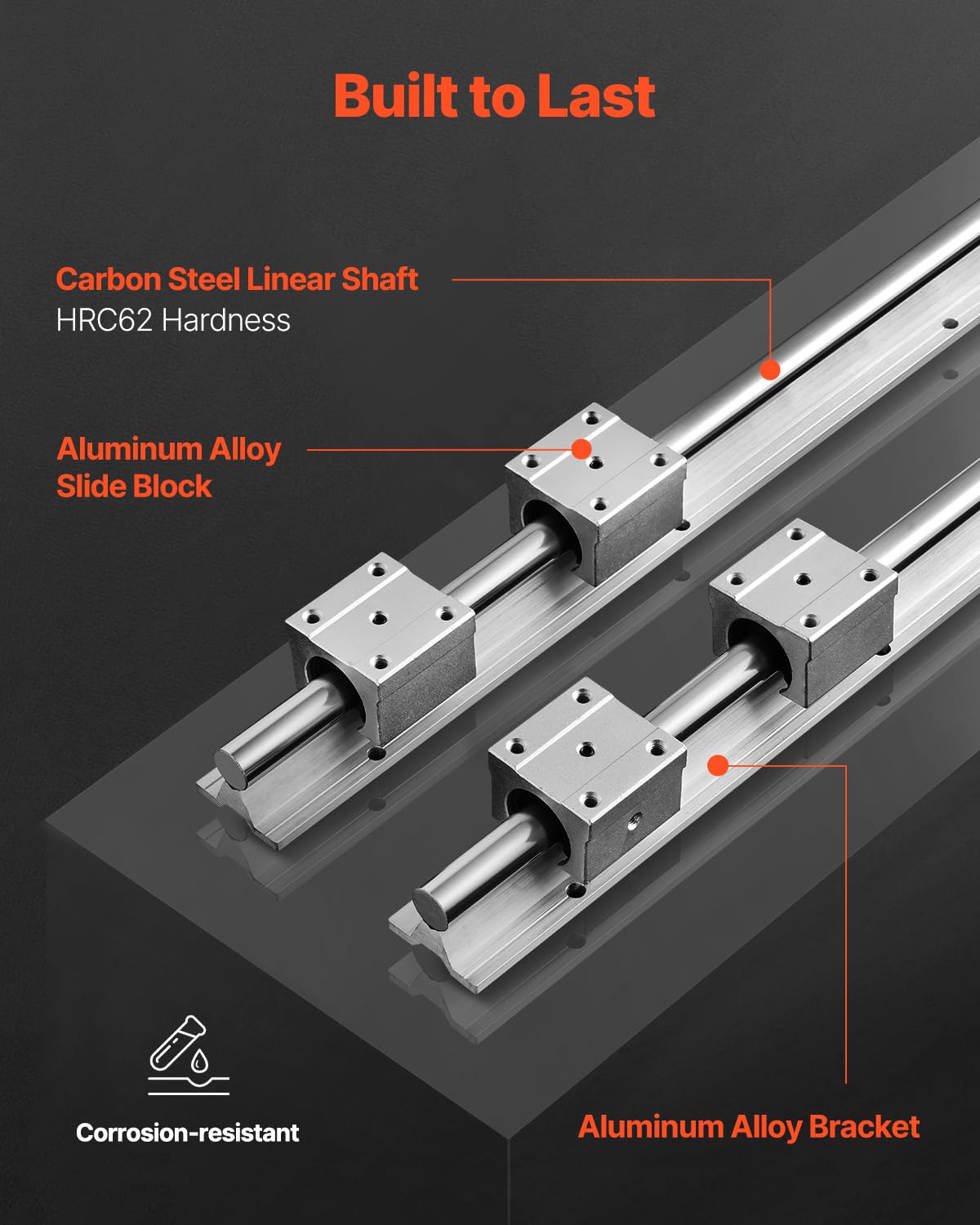 VEVOR Linear Rail, 2PCS SBR20-1500mm, Linear Slide Rail, 4 PCS SBR20UU Bearing Block CNC Kit Linear Rails and Bearings Kit CNC Rails Linear Rail Set, for Automated Machines and Equipment — Amazon image 3