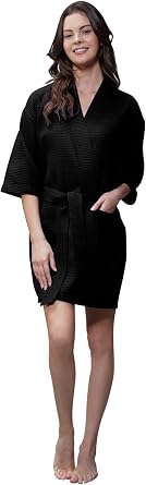 Turquaz Linen Lightweight Knee Length Waffle Kimono Bridesmaids Robes For Women - Spa Bathrobe