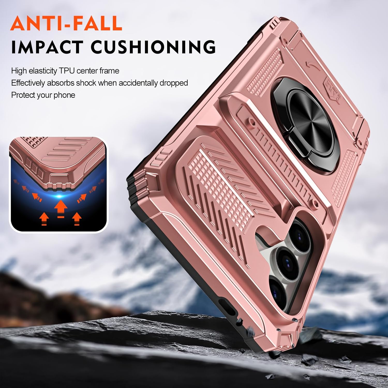 Furiet Phone Case for Samsung Galaxy S24 Plus/S25 Plus S24+ S25+ 5G with Tempered Glass Screen Protector Card Slots Ring Stand Two Layer Defender for S24Plus 24S + S 24 24+ S25Plus 25S 25+ Rose Gold - Image 3