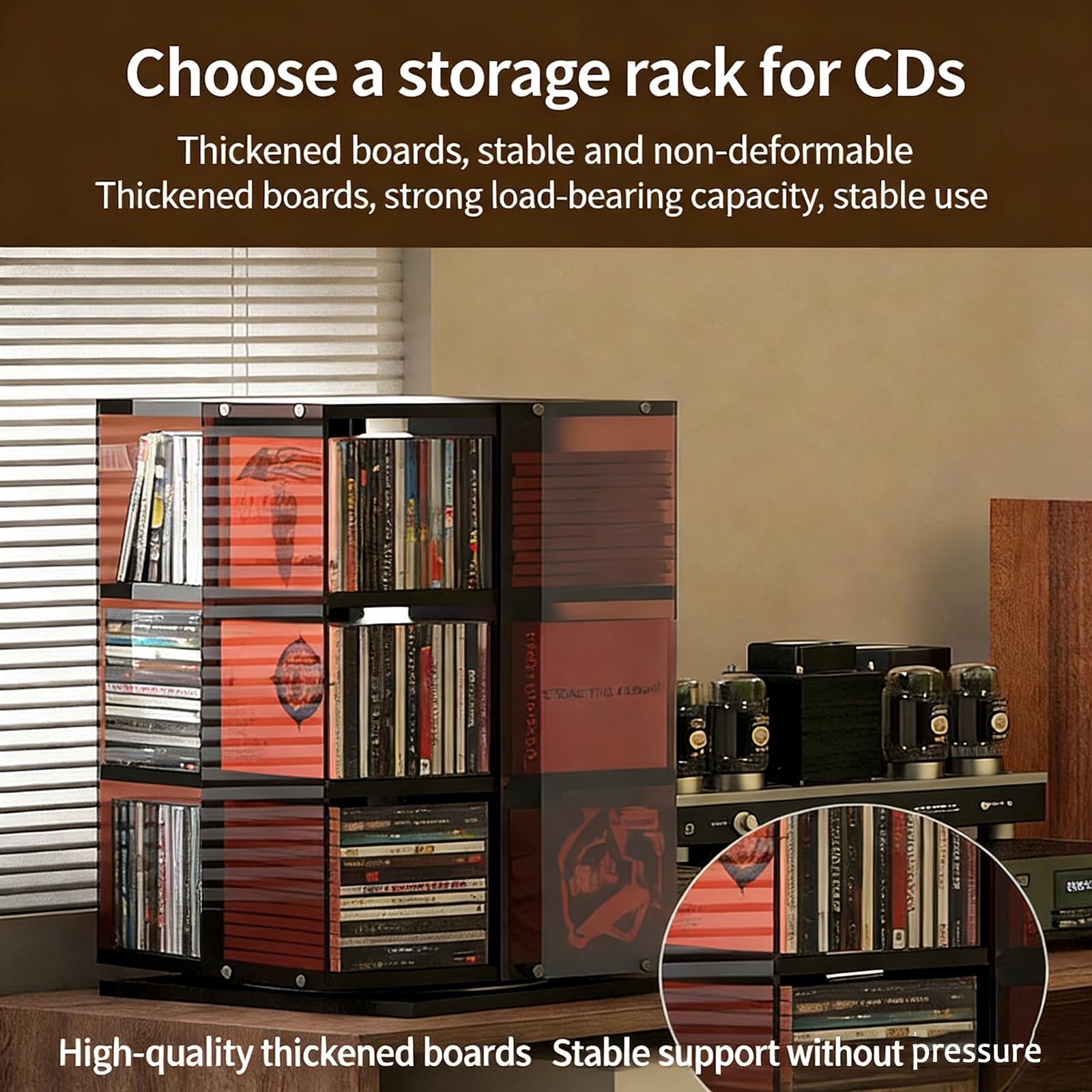 360° Drehbarer DVD-Turm, Schallplatten-/CD-Regal, 4-seitiger Präsentationsständer, Leichtgängige Drehung, Platz Für Bis Zu 120 CDs, Einfache Montage, Für CDs, DVDs, Bücher Und Zeitschriften