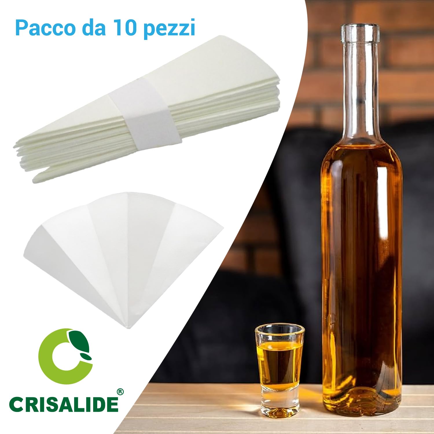 CRISALIDE Filtros de papel para destilados Ø 40 cm – Paquete 10 unidades – Filtros alimenticios para vino, licores, zumos