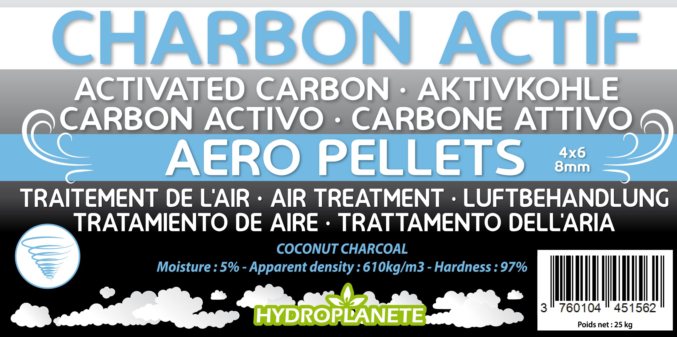 Charbon Actif vendu en sachet de 1kg 2kg / seau de 5kg 10kg / sac de 25kg - Granulés Haute Pureté Purification Filtration de l'Air, Filtre à charbon, Aquarium, Caves à Vin, Hotte (25kg)