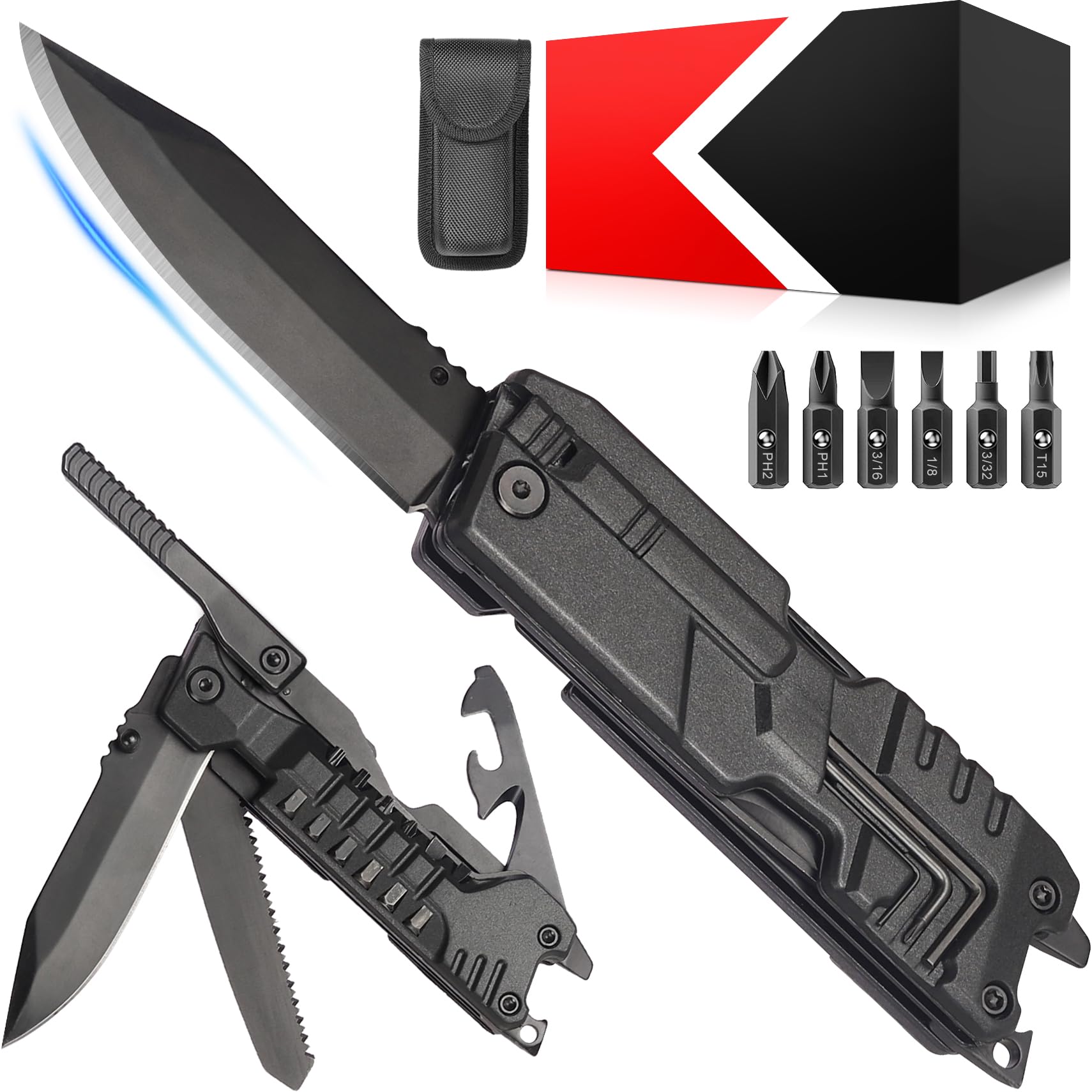 Pocket Knife 22 in 1 Multitool - Pocket Knife for Men, Gifts for Man Dad Husband, Multi tool - Christmas Birthday Gifts, Stocking Stuffers for Men - Gift Idea for Camping, Outdoor