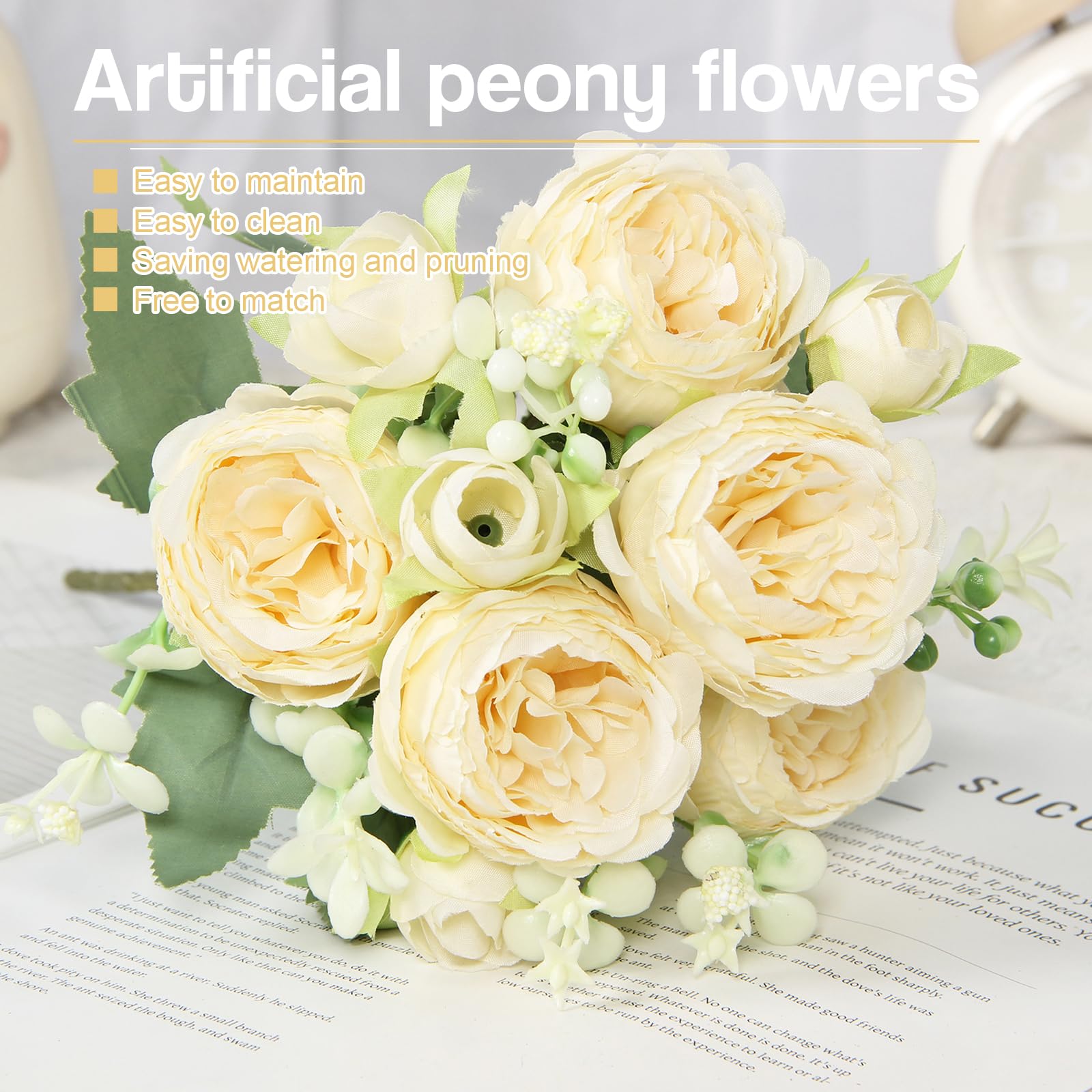 MisFun 3 Pièces Pivoine Artificielle, Bouquet De Fleurs Artificielles, Faux Bouquet De Pivoines, Fleurs Artificielles Deco Fleurs En Soie, Pour La Décoration De Maison Nuptiale De Noce (Bleu