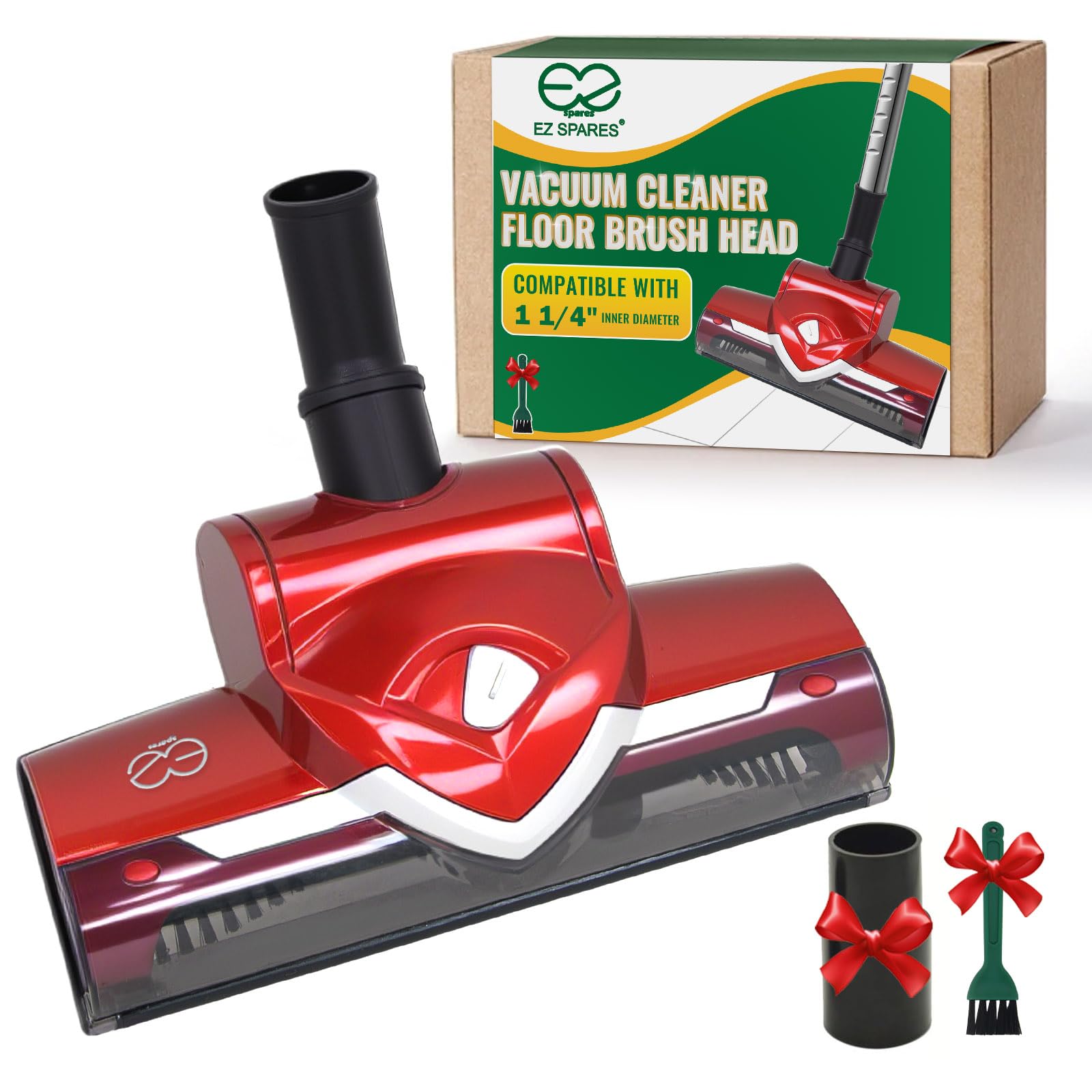 EZ SPARES Replacement Turbo Brush Head,Universal Vacuum Cleaner Brush, 1 1/4,1 3/8 Inch,Compatible with Most Vacuum Brands,Hoover Eureka Royal, Rainbow Shop Vac,As Christmas New Year Gift(Festive Red)