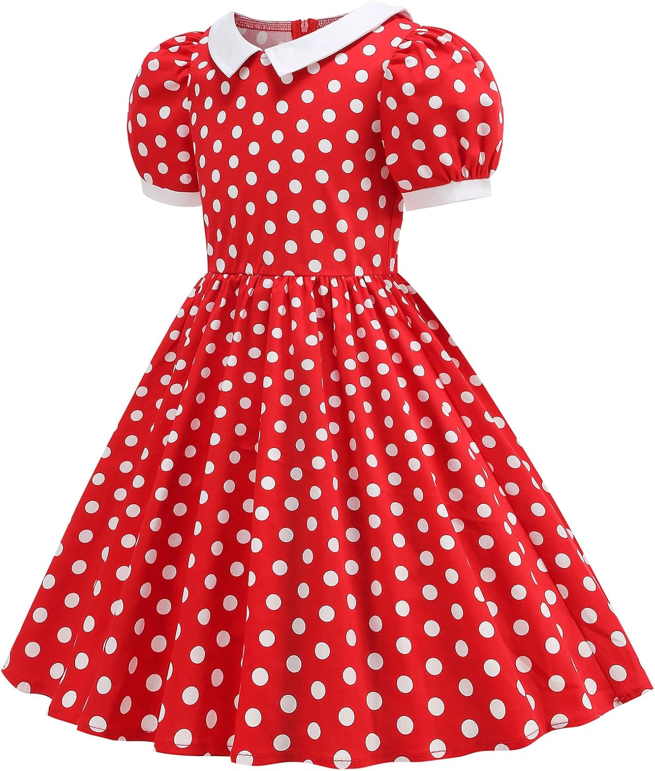 40s 50s Vintage Dresses for Girls Collar 1950s Polka Dot Dress Kids Audrey Hepburn Rockabilly 50's Style Themed Party Outfits - Image 2