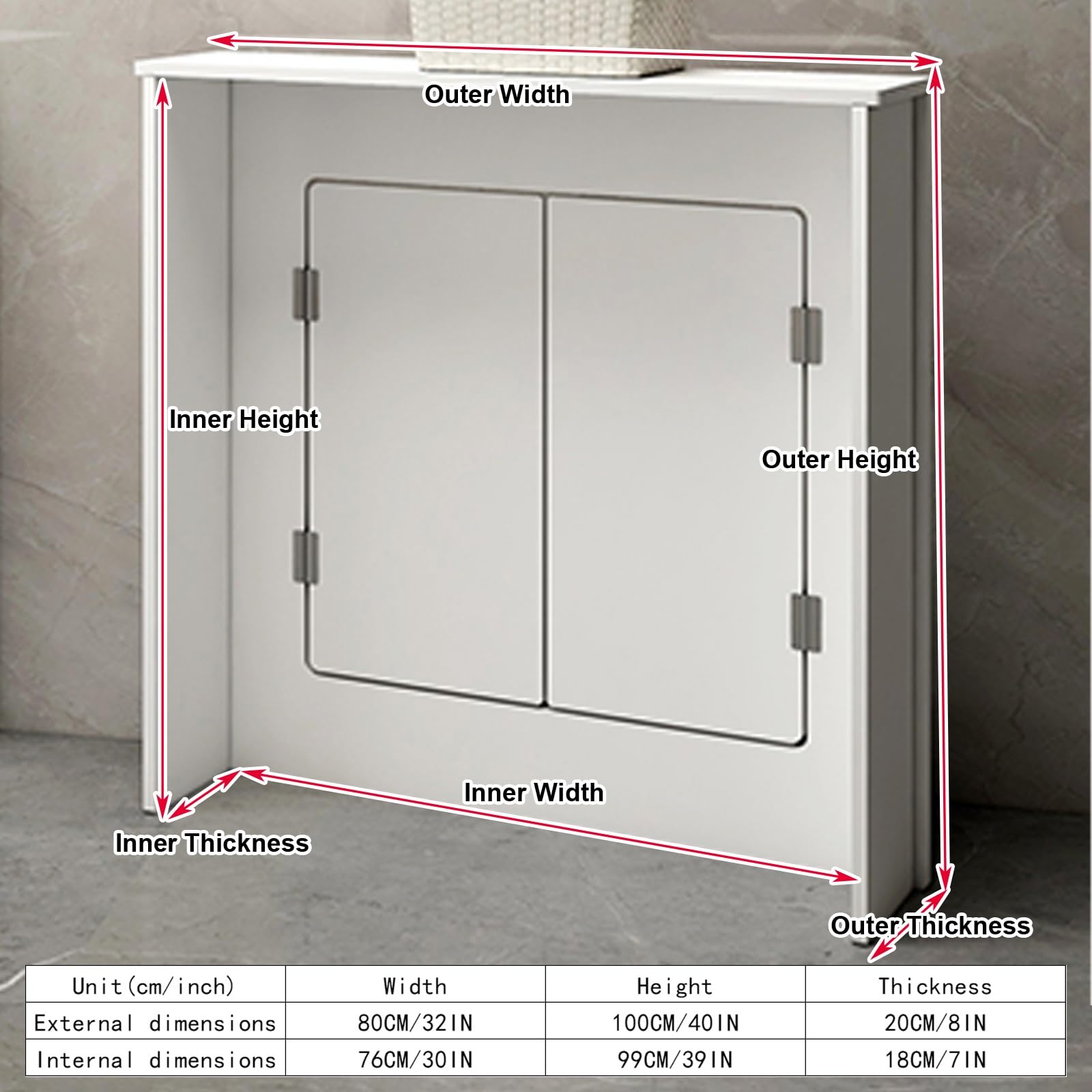 Elegante armario de madera para radiador con panel de acceso, doble puerta, almacenamiento magnético, diseño de mortaja y espiga, perfecto para sala de estar y baño, color blanco (32 x 40 x 8 pulgadas