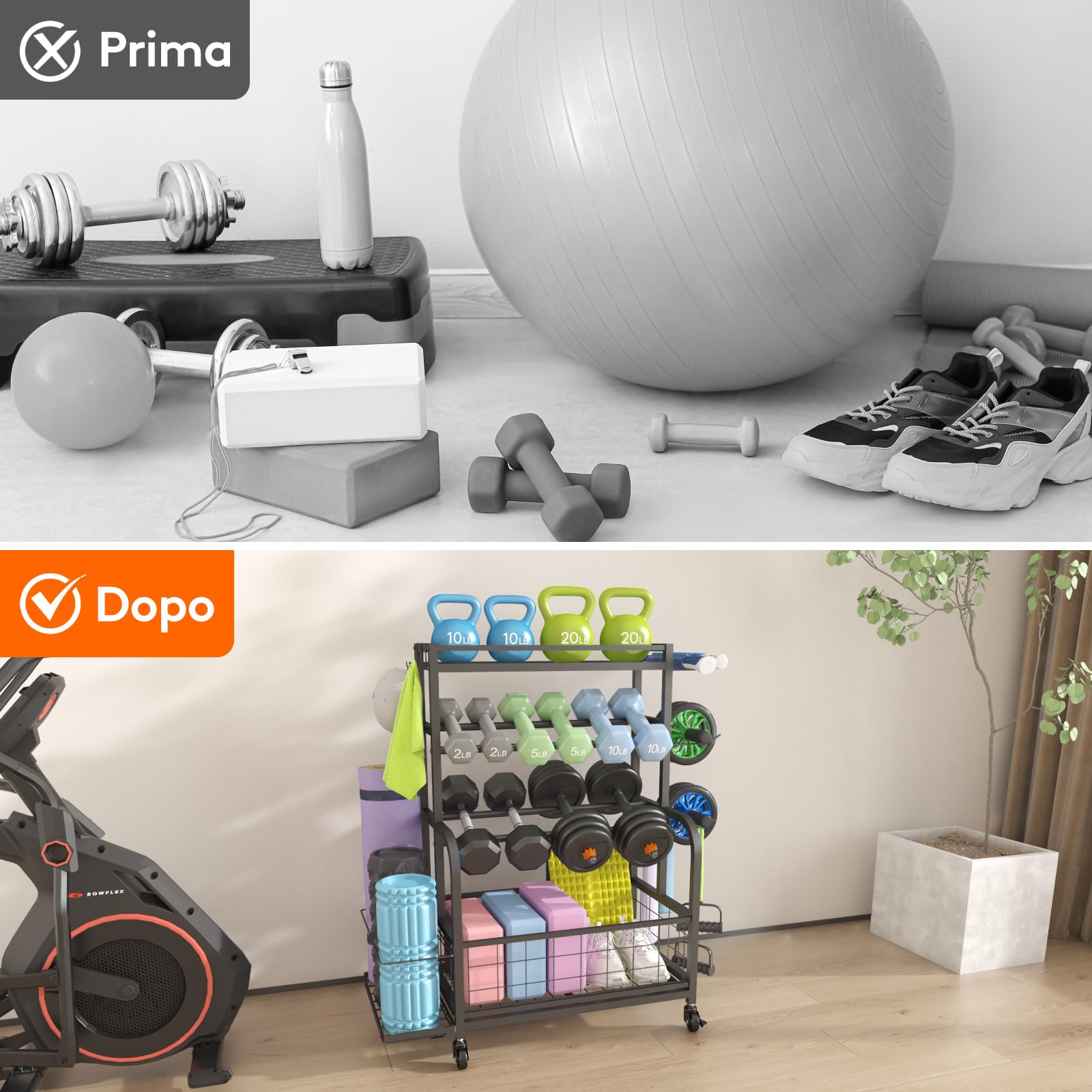 Lifewit Rastrelliera per Manubri con Ruote, per Kettlebell, Tappetini da Bodybuilding, Attrezzi per lo Yoga, per Palestra Domestica, Casa, Garage, Palestra Multiuso, 91 cm di Altezza