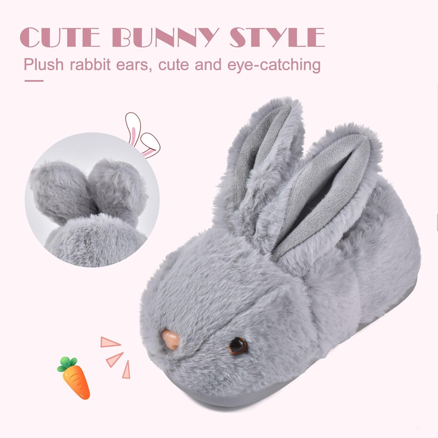 JACKSHIBO Toddler Slippers Boys Girls Little Kids Dinosaur House Shoes Cute Bunny Slipper for Home Indoor Winter Bedroom Non Slip Soft Plush Rabbit Warm Shoes - Image 4