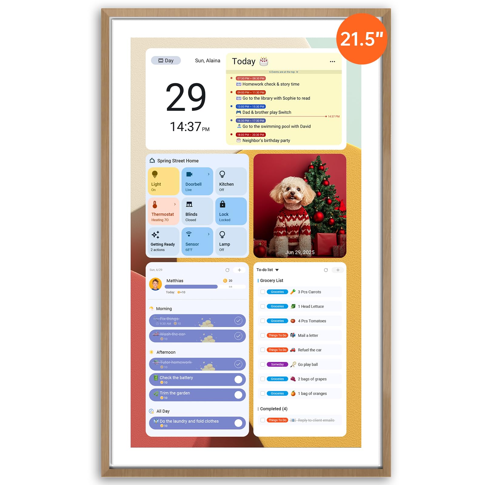 ApoloSign 21.5-inch Digital Calendar: Dual Mode Calendar with Google Play & Multi-calendar Sync, Electronic Planner & Chore Chart, Smart Touchscreen, Interactive Display for Family Schedules (Teak, 21.5")