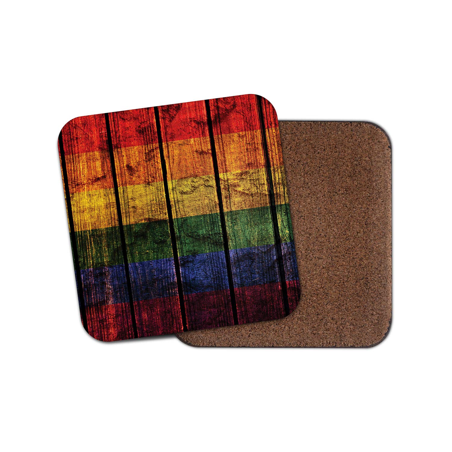 Destinationvinyl Multicolor 1 X Gay Pride Flag Coaster - Lesbian Lgbt Rustic Wood Vintage Fun #14354