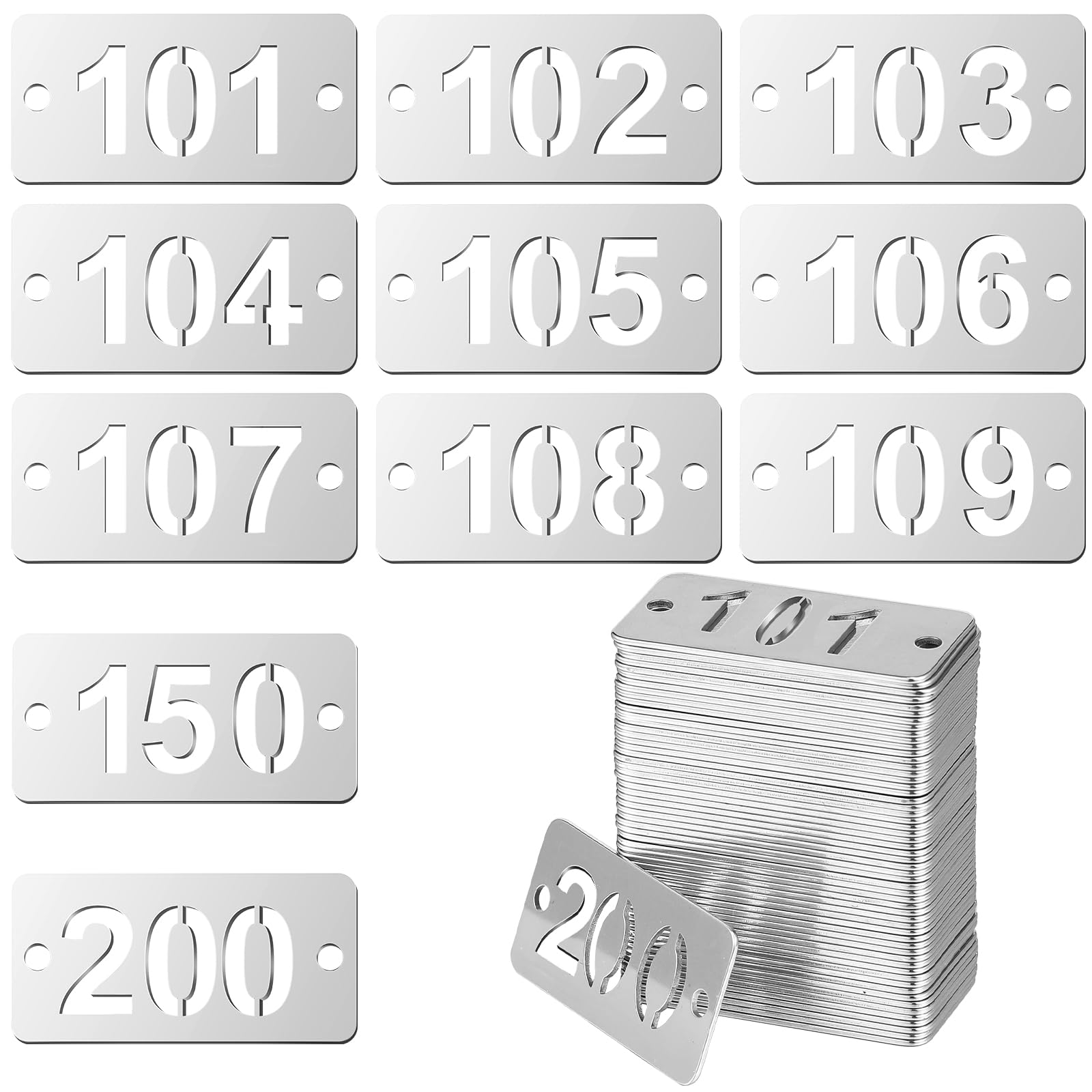 Hicarer Metal Numbered Tags Stainless Steel Number ID Key Tags with Holes Numbered Key Rings Chain(101-200, Rectangle,1.57 x 0.79 Inches)
