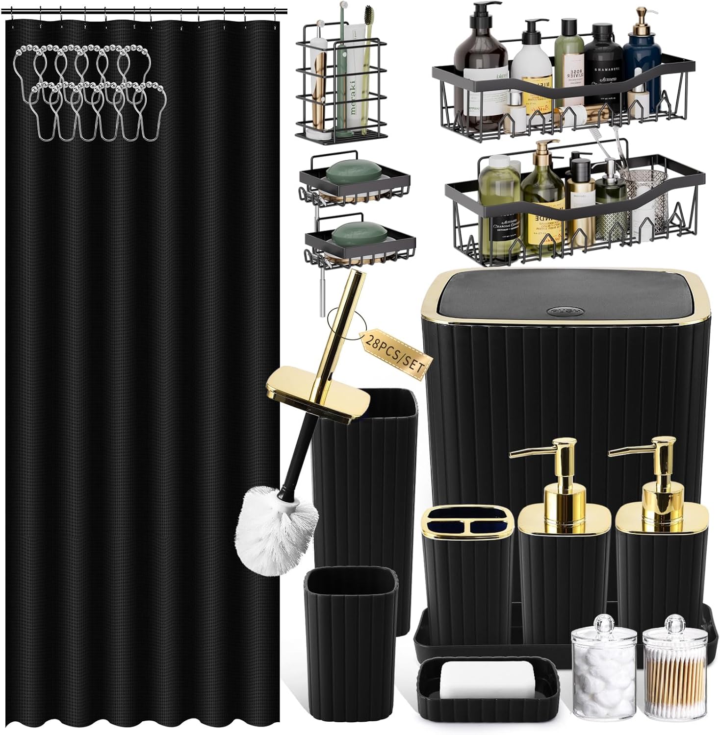 Bath Set+Shower Curtain+Shower Caddy