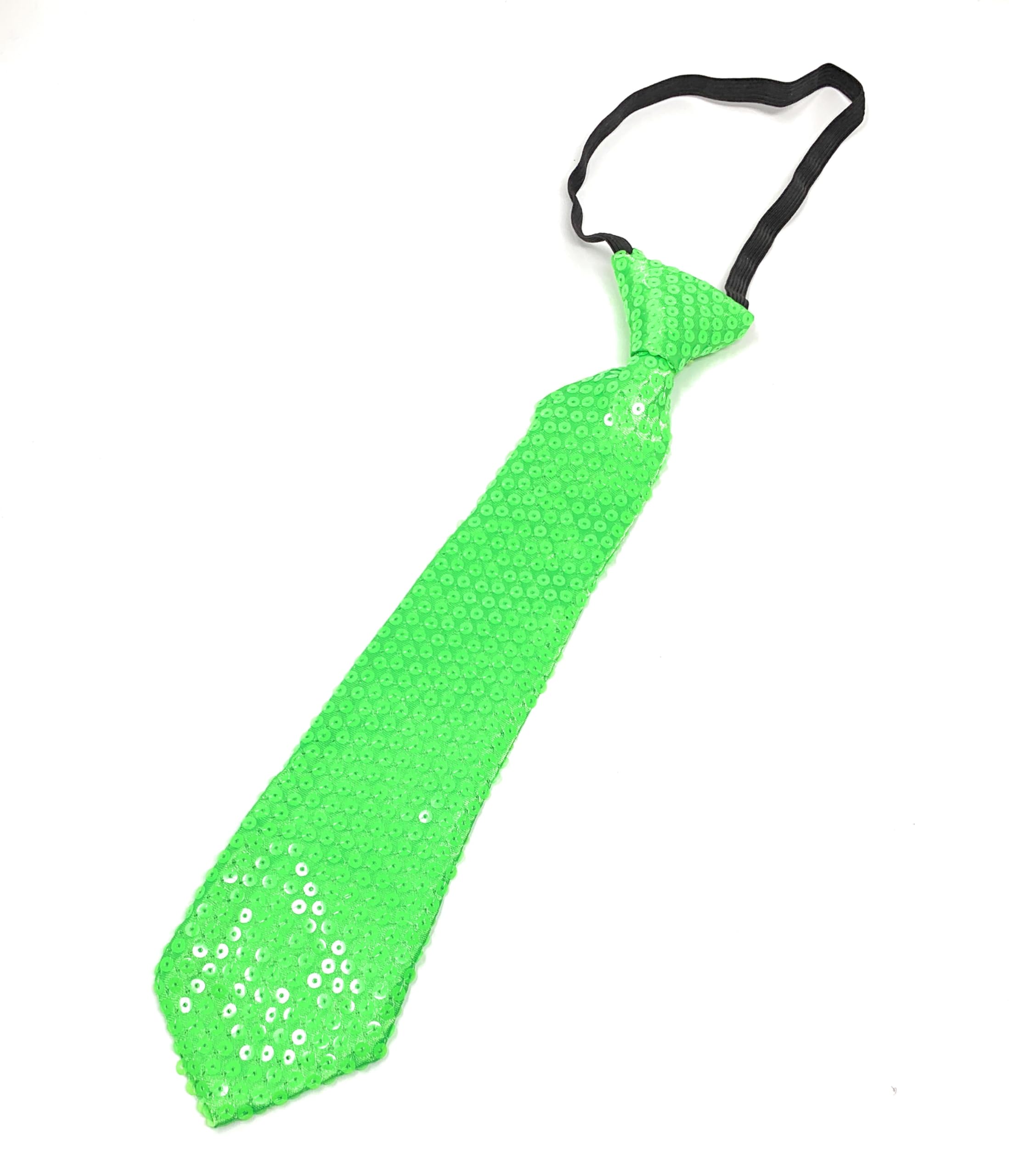 Cadoline Men's Lime Green Sequin Polyester Fancy Dress Clip On Tie 38 X 8Cm