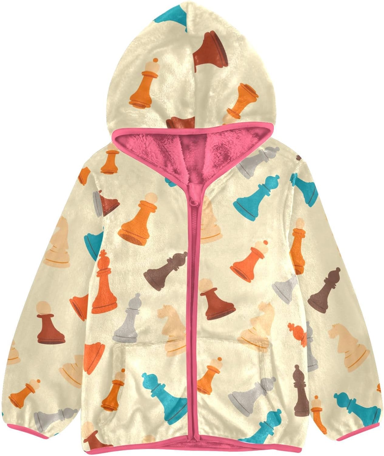 Girls Hoodie Outfit Cartoon National Flag Chess Pattern Zipper Sweatshirt Coat Fleece Jacket for Kids 3-10T