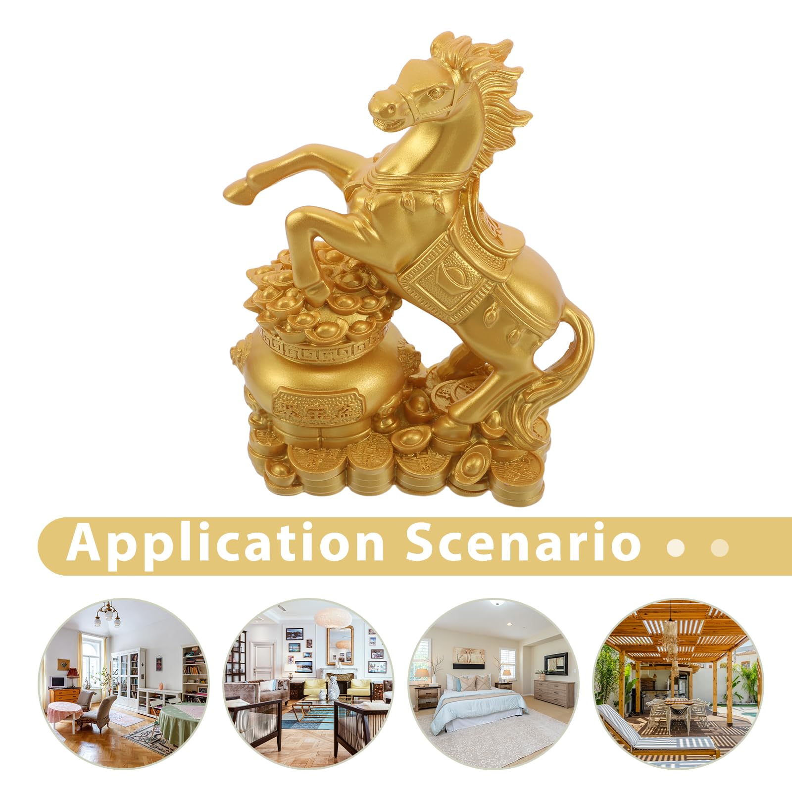Chinesische Pferdedekoration Harzfigur 18cm Gold für Schrank und Regal