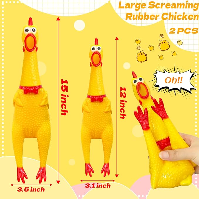 2 Piezas Pollo de Goma Grande que Grita 15 y 12 Pulgadas miniatura 3