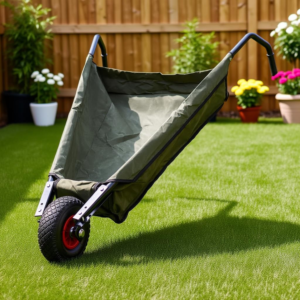Brouette de Jardin Pliable, Monocycle de 10 Pouces de Diamètre de Roue pour Les Herbes et Les Mauvaises Herbes, Gros Pneus Pneumatiques, Chariot de Cour Pliable avec Une Capacité de 88 LB,