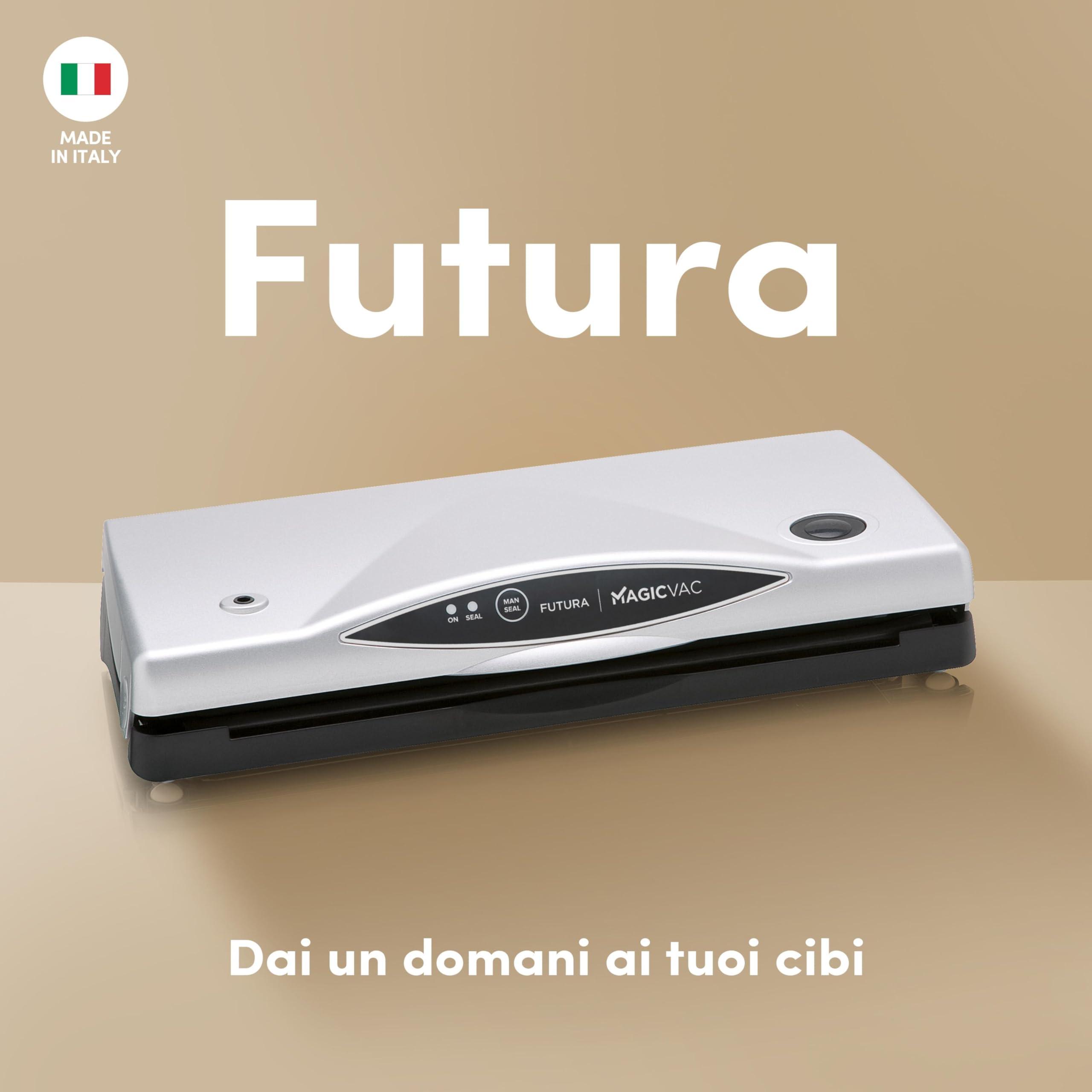 Magic Vac, Futura, Macchina Sottovuoto Alimenti Multifunzione, Ideale per Sacchetti Sottovuoto e Contenitori, con Kit Sottovuoto Alimenti, Tecnologia Brevettata, Made in Italy, Silver-Nera