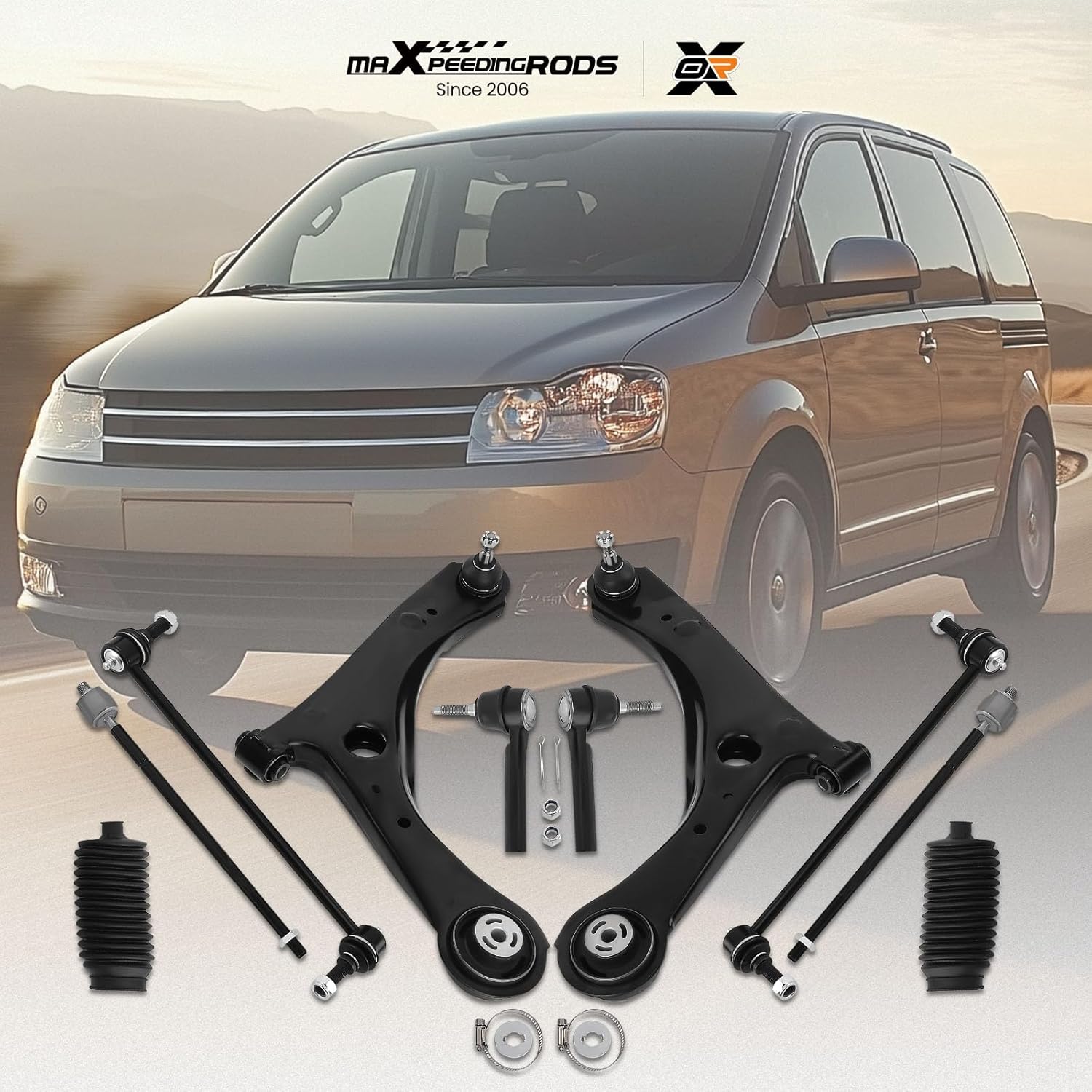 maXpeedingrods 10Pc Suspension Kit for Dodge Grand Caravan 2008-2018 Chrysler Town & Country 2008-2016 Volkswagen Routan 2009-2011, Lower Control Arm w/Ball Joint Sway Bar Link Tie Rod Boots