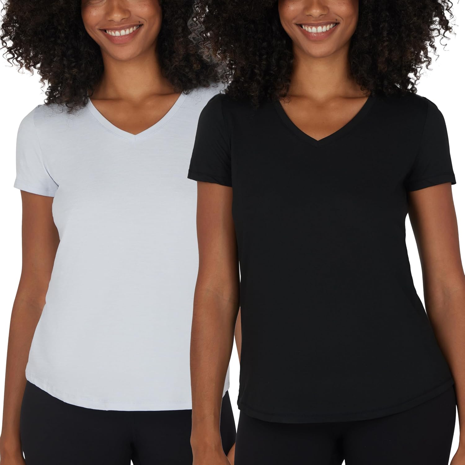 90 Degree By Reflex Short Sleeve Top V-Neck Soft Gym Shirt for Women - 2 Pack