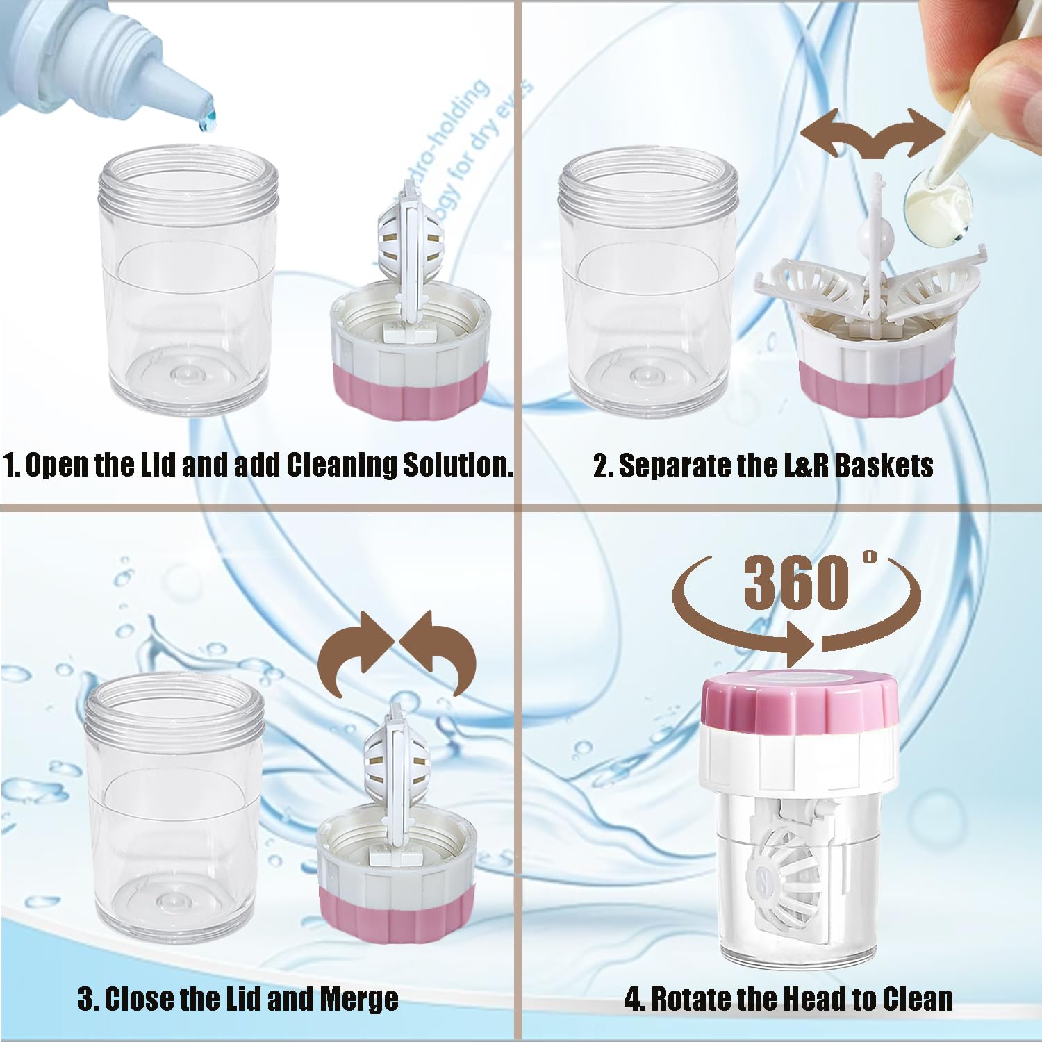 Kit de estuche para lentes de contacto con arandela limpiadora, kit de herramientas de extracción de aplicador de lentes de contacto con botella de solución de espejo para uso diario y