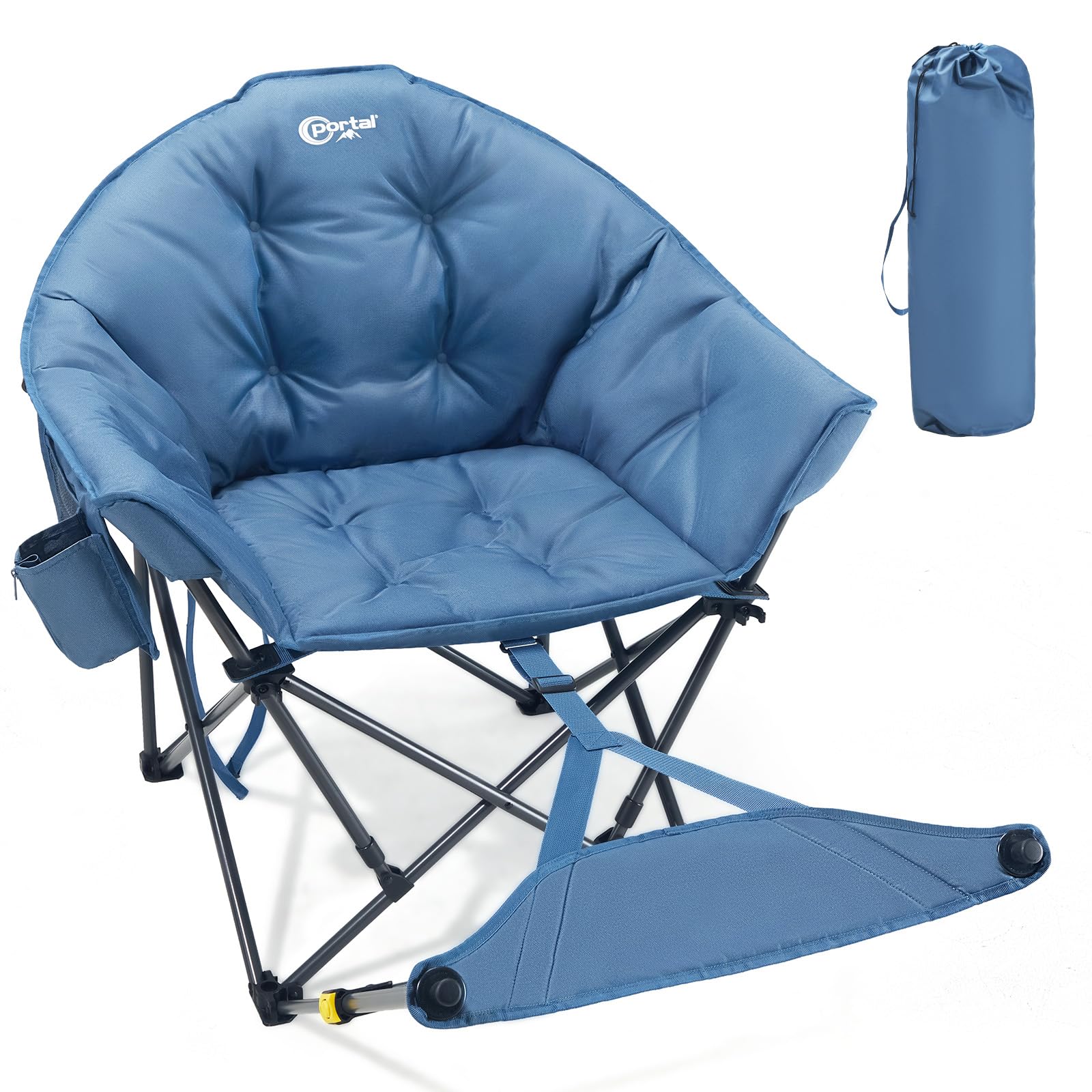 Moon Chair with Footrest Comfy Folding Camping Chair for Adults Luxury Padded Wide Garden Chair Oversized Tub Chair Large Bucket Reclining Chair XL Heavy Duty 180KG for Beach Picnic Balcony Patio