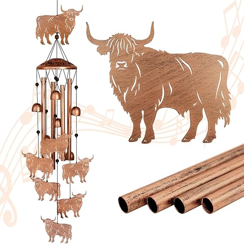 Miniatura 1 de Campanillas de viento de vaca Highland para exteriores, campanillas de viento de metal para exteriores, regalos de vaca de las tierras altas para