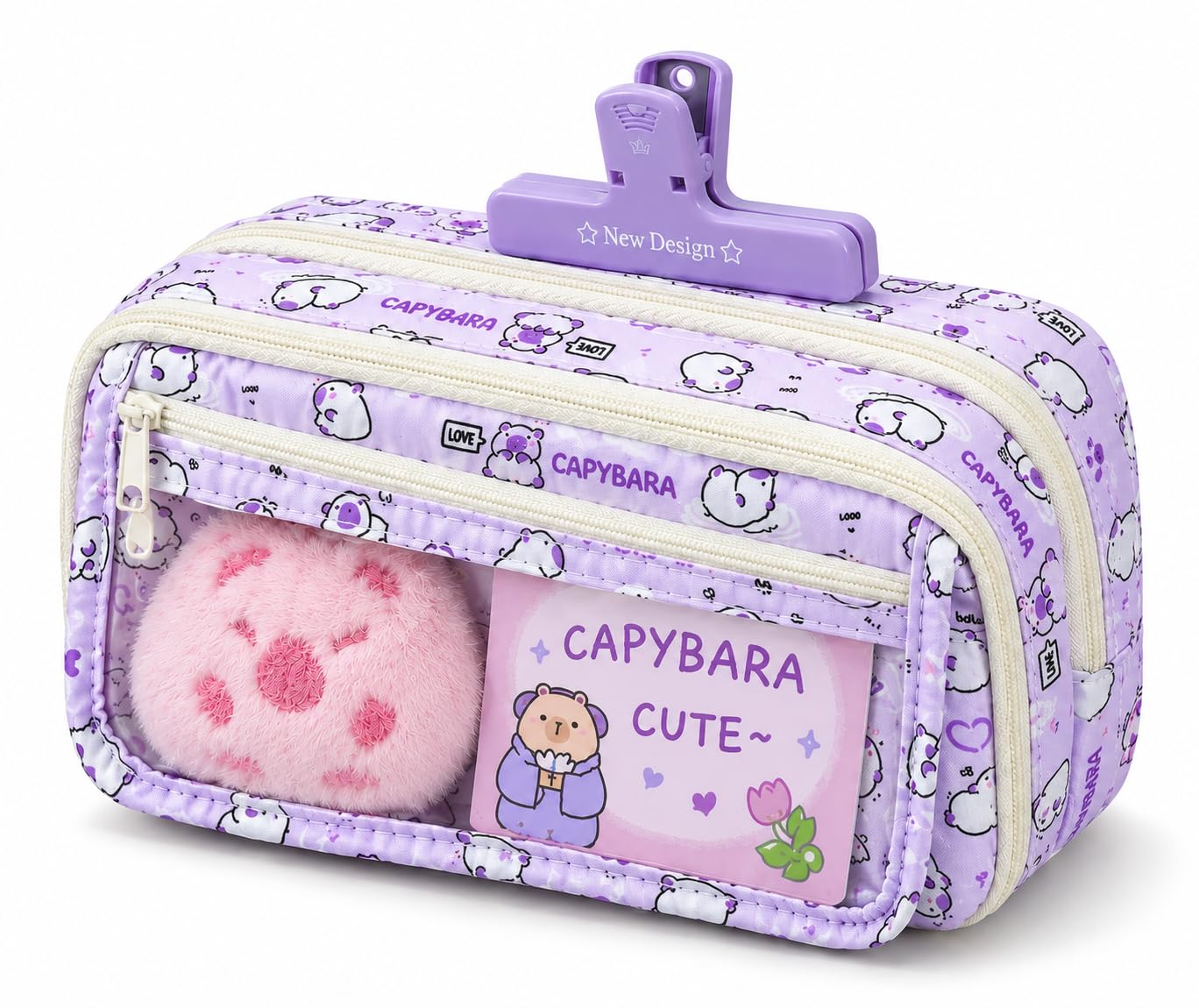 Panda Pencil Case,Cute Design Large Capacity with Transparent Window, Includes Panda Doll and Stickers (Cream Yellow) — Amazon image 5